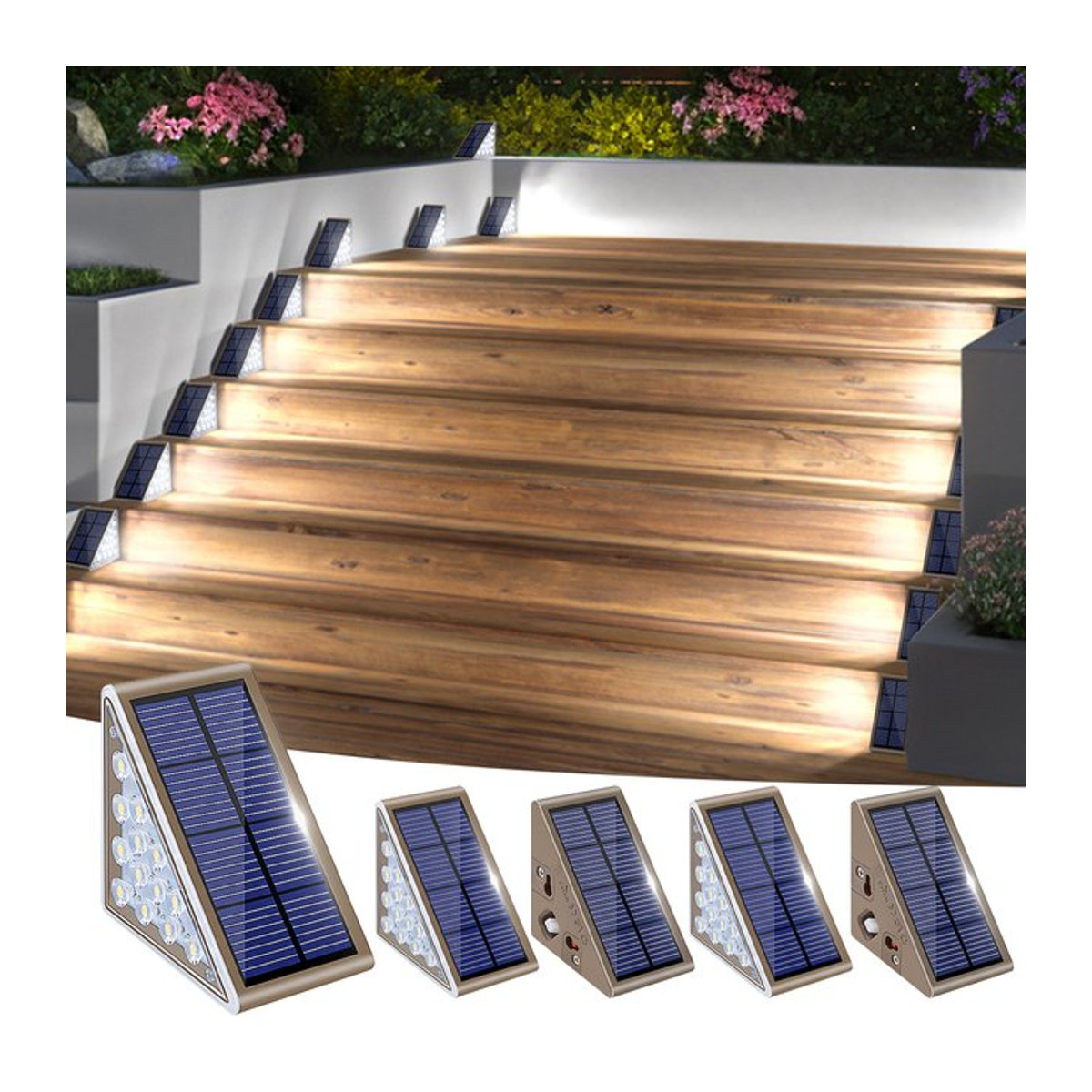 AMARYLLIS Solar-Stufenleuchten für den Außenbereich, wasserdicht IP67, modern, alufarben - Bild 1