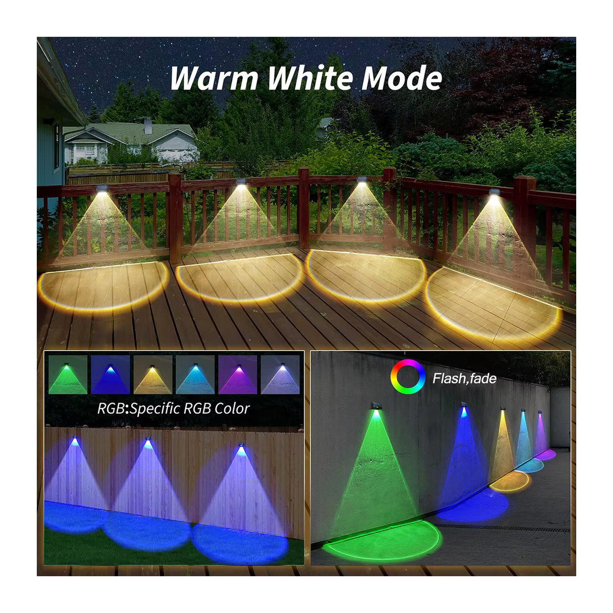 AMARYLLIS Solar Wandleuchte mit RGB-Modi und Warmweiß in Schwarz für Terrasse und Garten wasserdicht - Bild 4