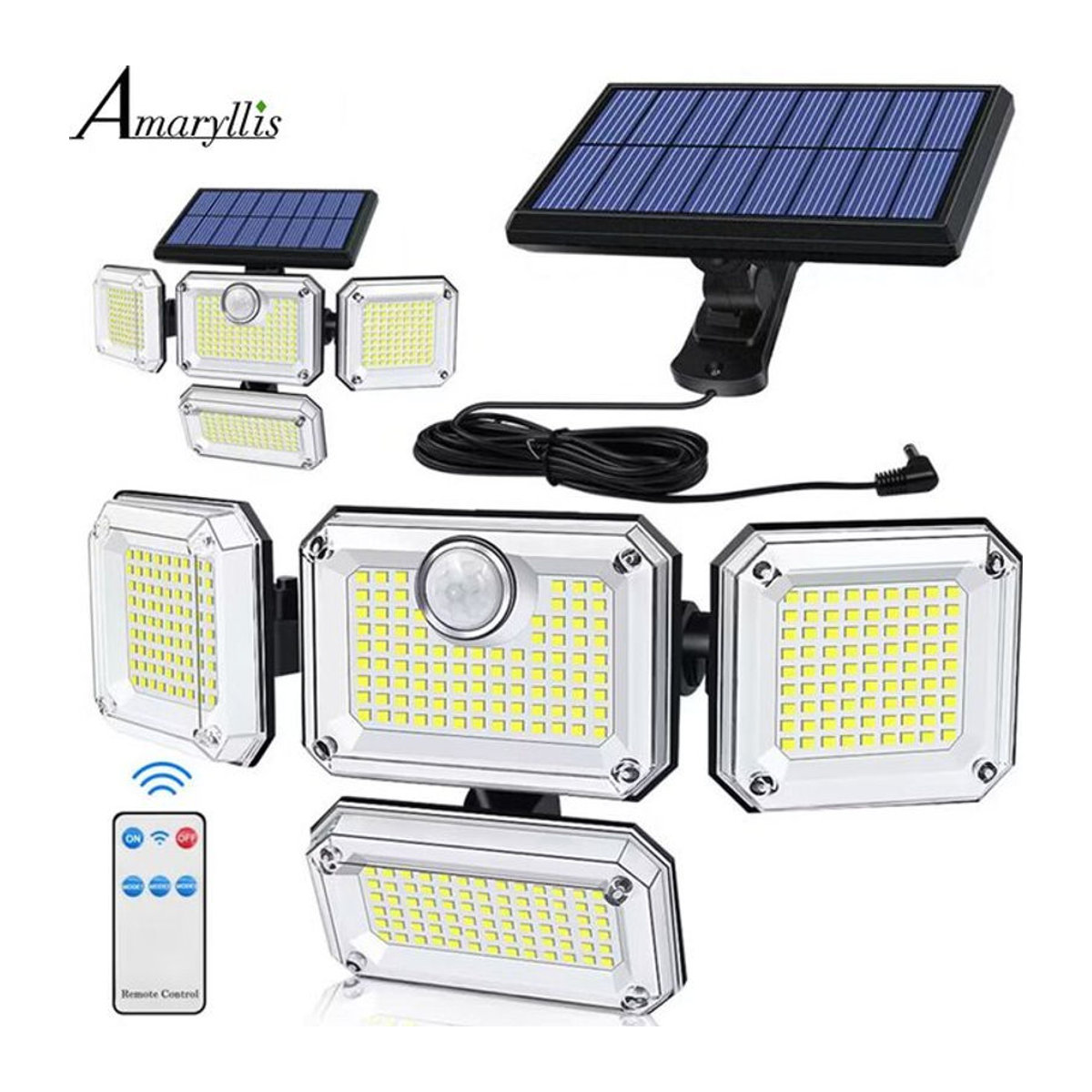 AMARYLLIS Solarleuchte 20W mit 122/333 LED, IP65 wasserdicht, Schwarz, Modernes Design für den Außenbereich mit 3 Modi und einstellbarem Weitwinkel - Bild 1