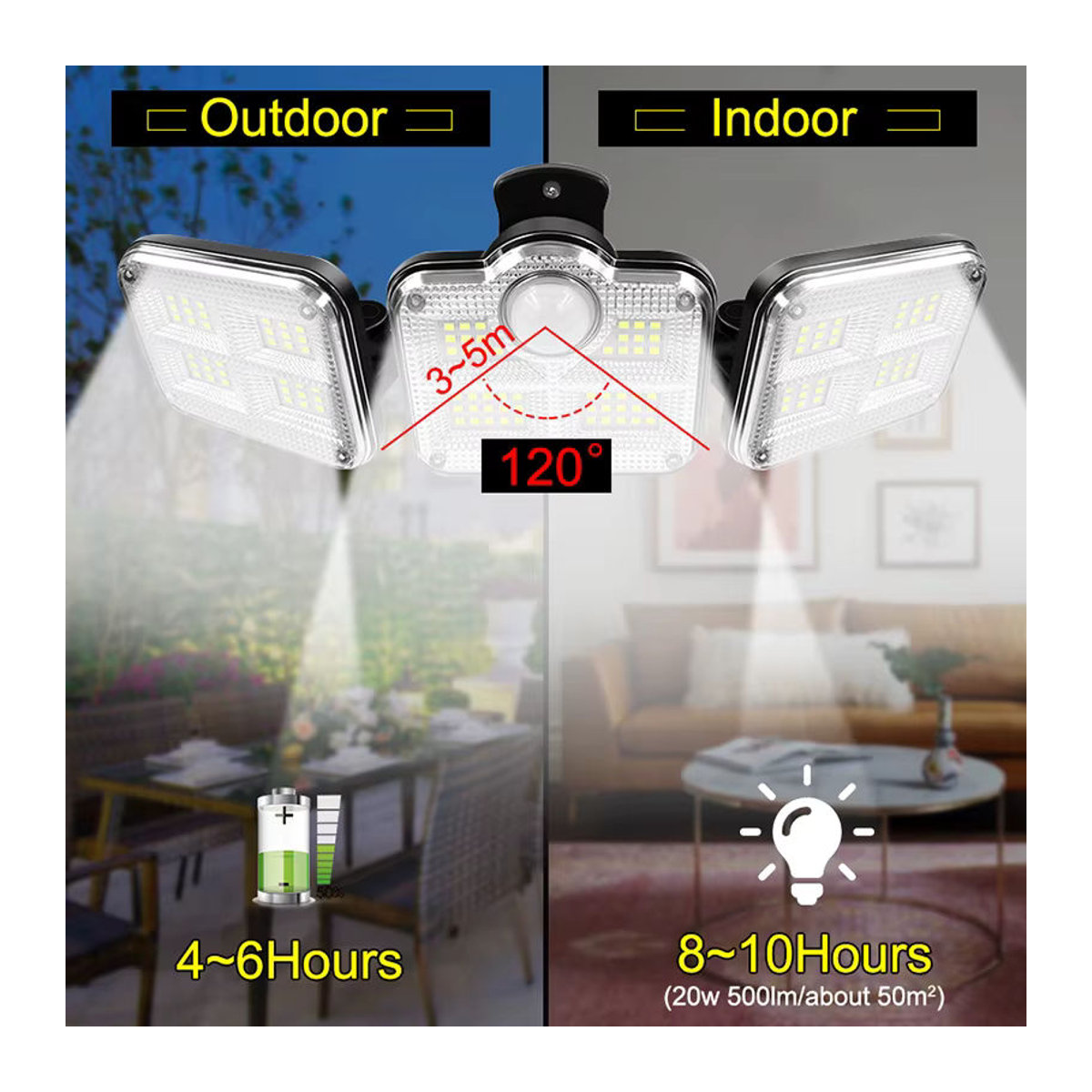 AMARYLLIS Solarleuchte 20W mit 122/333 LED, IP65 wasserdicht, Schwarz, Modernes Design für den Außenbereich mit 3 Modi und einstellbarem Weitwinkel - Bild 2