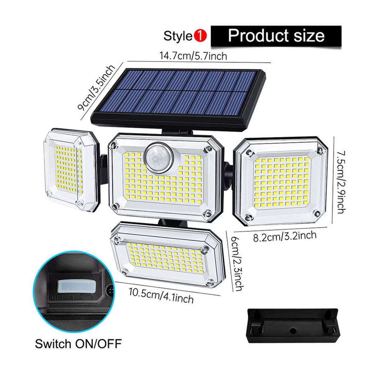 AMARYLLIS Solarleuchte 20W mit 122/333 LED, IP65 wasserdicht, Schwarz, Modernes Design für den Außenbereich mit 3 Modi und einstellbarem Weitwinkel - Bild 4