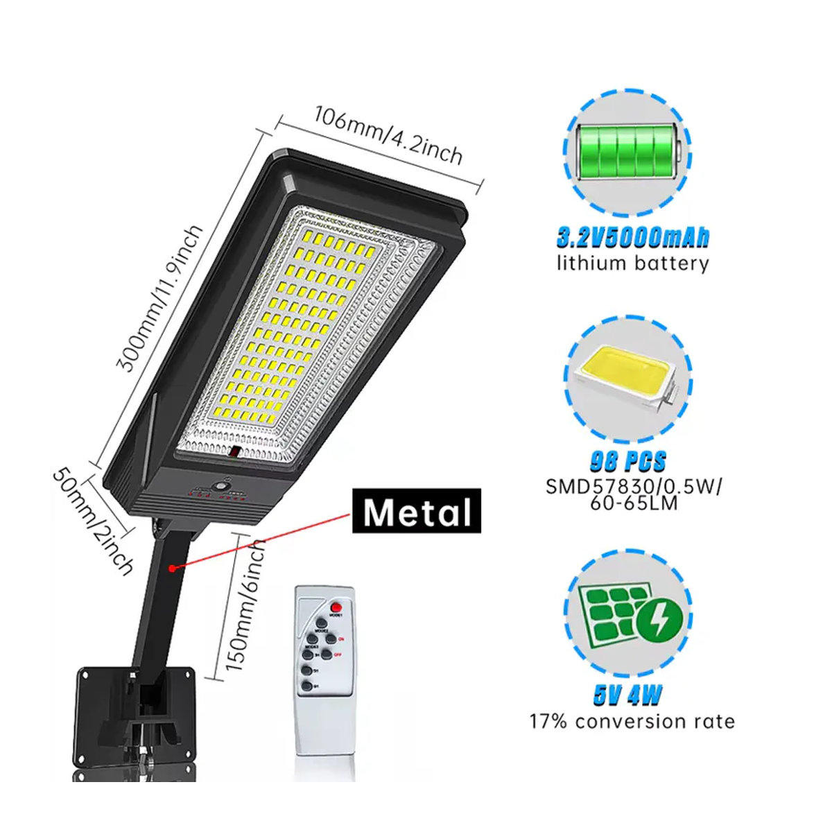 AMARYLLIS Solarleuchte mit 138 LED und Fernbedienung, wasserdichte Außenlampe mit Bewegungssensor und 3 Arbeitsmodi, Schwarz - Bild 5