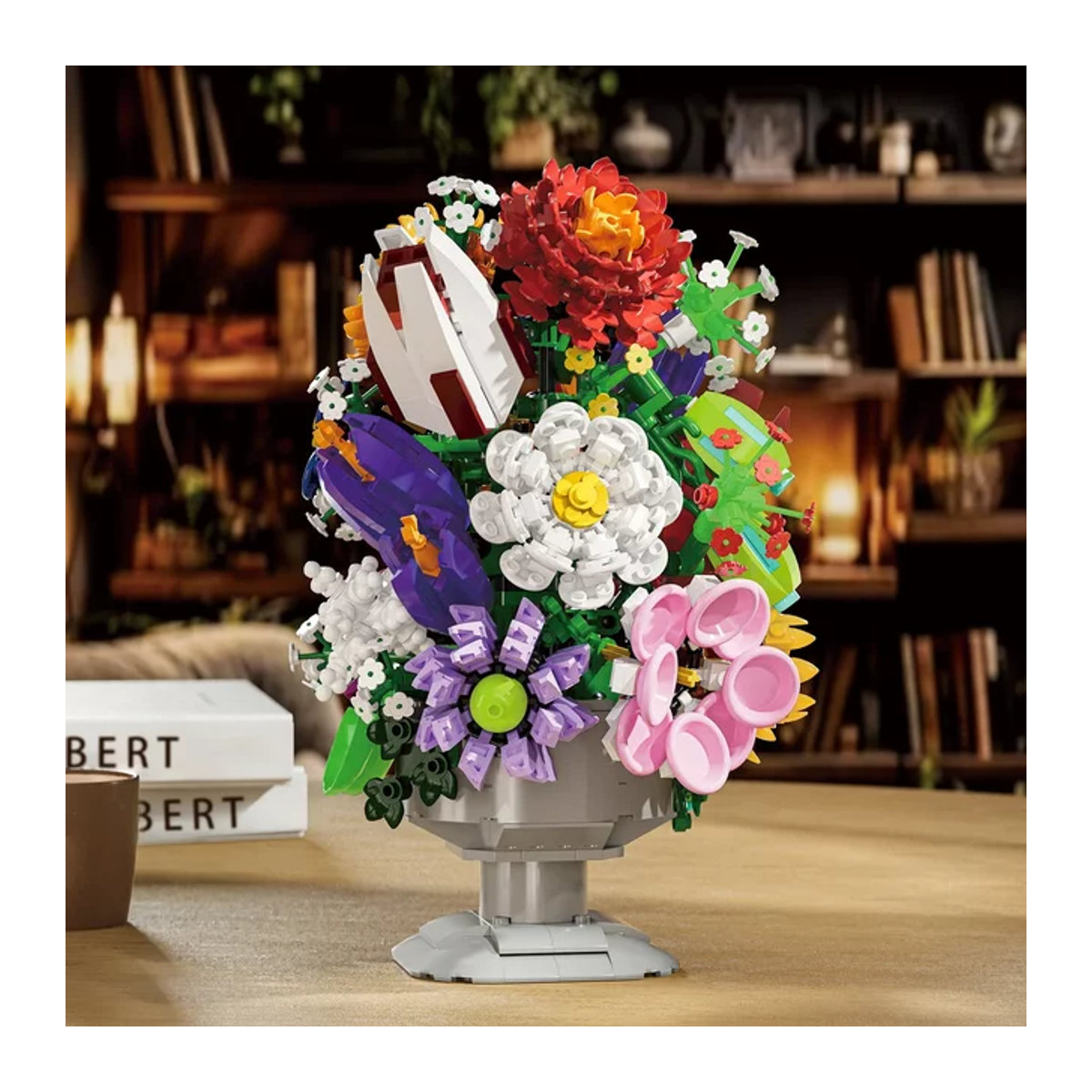 AMAZINGBLOKS DIY Bausteine Set Konservierte Blumen Bouquet Bonsai Vase als Desktop Dekoration in Multicolor, 1092 Teile - Bild 1
