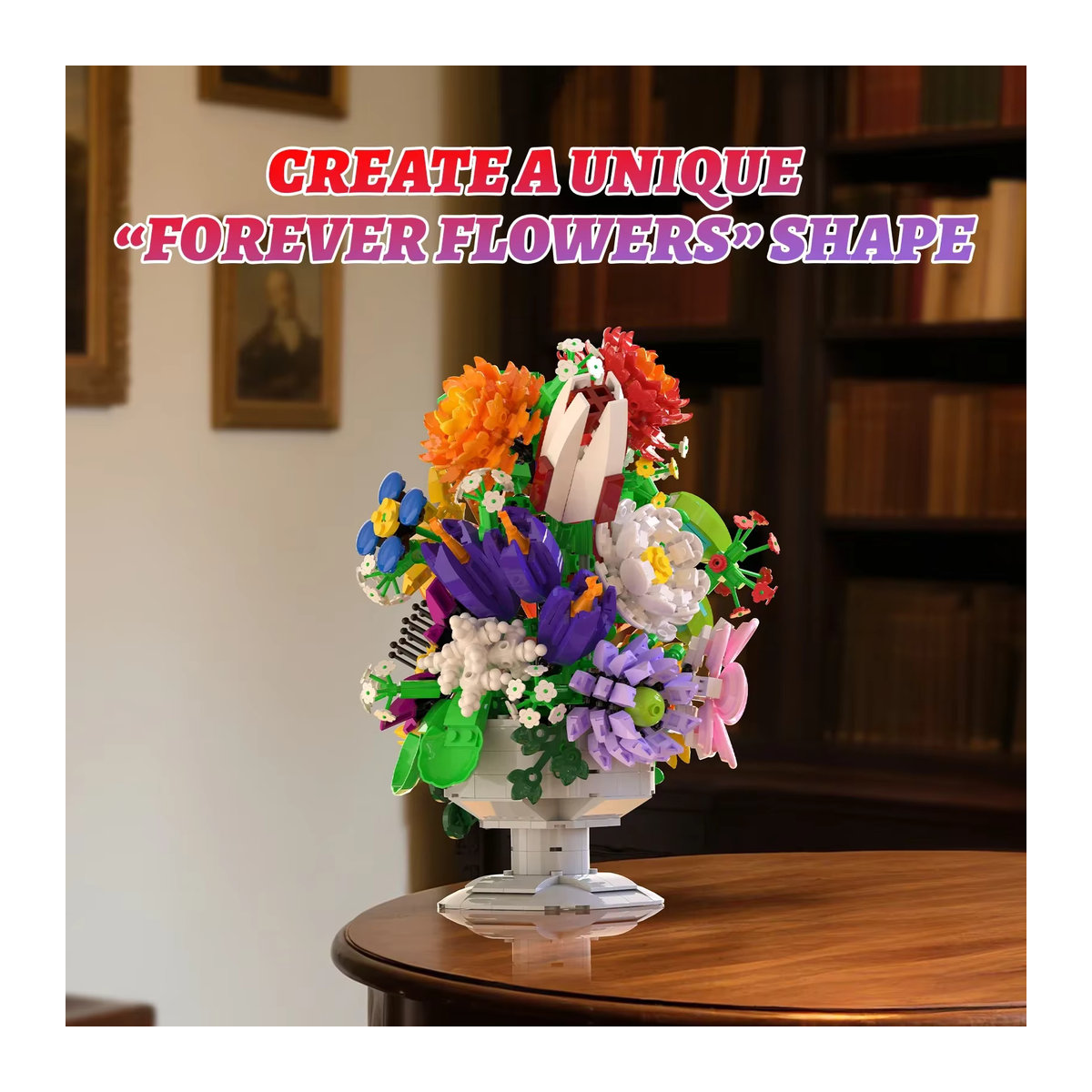 AMAZINGBLOKS DIY Bausteine Set Konservierte Blumen Bouquet Bonsai Vase als Desktop Dekoration in Multicolor, 1092 Teile - Bild 2