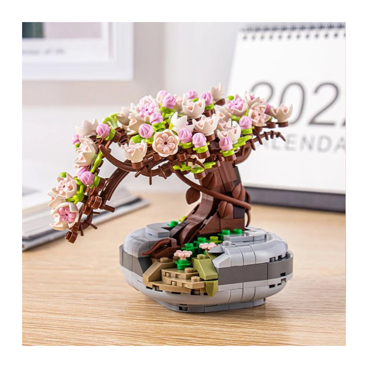 AMAZINGBLOKS Mini-Pflanzen-Bonsai-Baustein-Set Kirschblütenbaum im Topf, mehrfarbiges Blumenstrauß-Modell aus Kunststoff - Bild 1