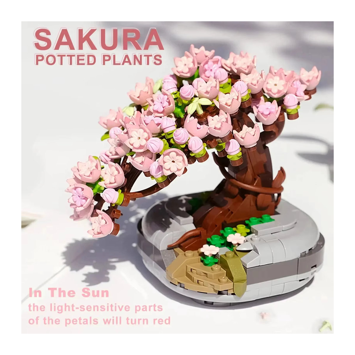 AMAZINGBLOKS Mini-Pflanzen-Bonsai-Baustein-Set Kirschblütenbaum im Topf, mehrfarbiges Blumenstrauß-Modell aus Kunststoff - Bild 2