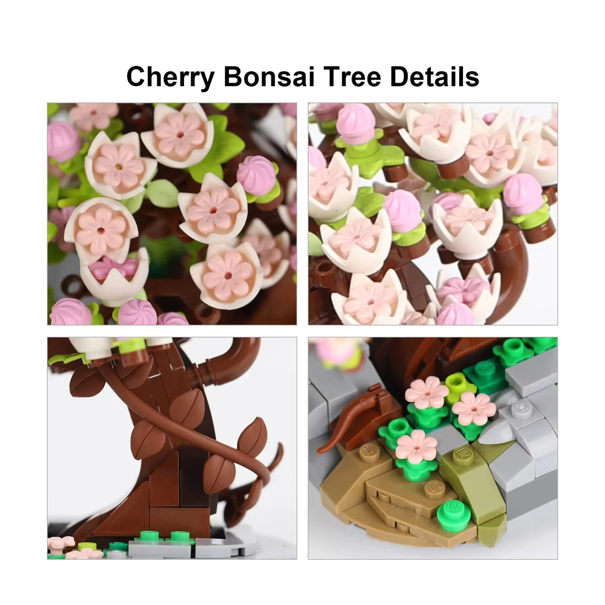 AMAZINGBLOKS Mini-Pflanzen-Bonsai-Baustein-Set Kirschblütenbaum im Topf, mehrfarbiges Blumenstrauß-Modell aus Kunststoff - Bild 3