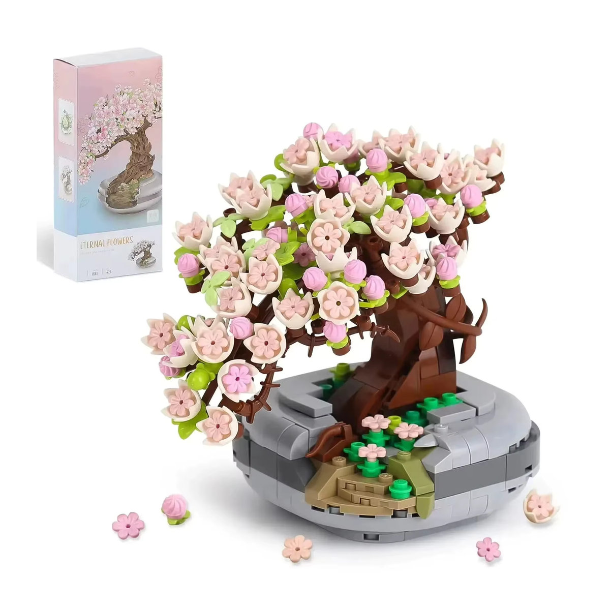 AMAZINGBLOKS Mini-Pflanzen-Bonsai-Baustein-Set Kirschblütenbaum im Topf, mehrfarbiges Blumenstrauß-Modell aus Kunststoff - Bild 6