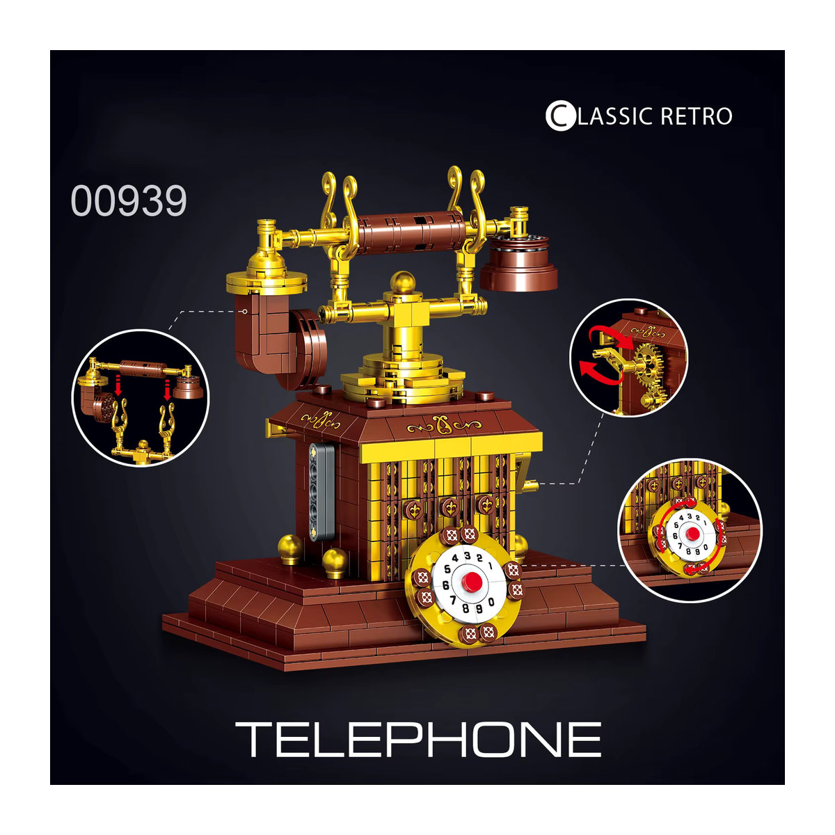AMAZINGBLOKS Retro Telefon Bausteine Set in Braun, 410 Teile Klassische Desktop Dekoration und Vintage Spielzeug - Bild 2