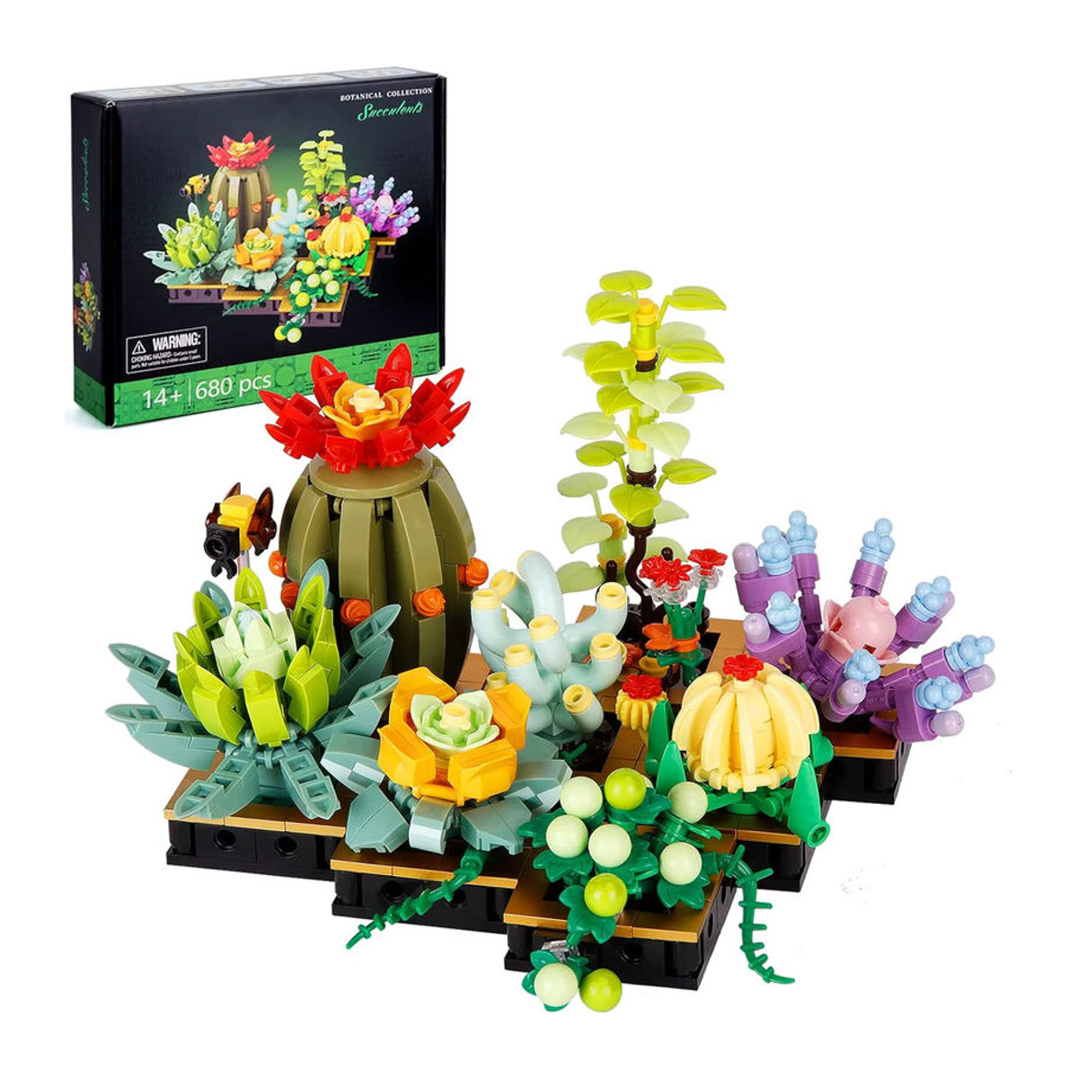 AMAZINGBLOKS Sukkulente Topf DIY Montage Modell Bausteine Set aus Kunststoff, mehrfarbig - Bild 1