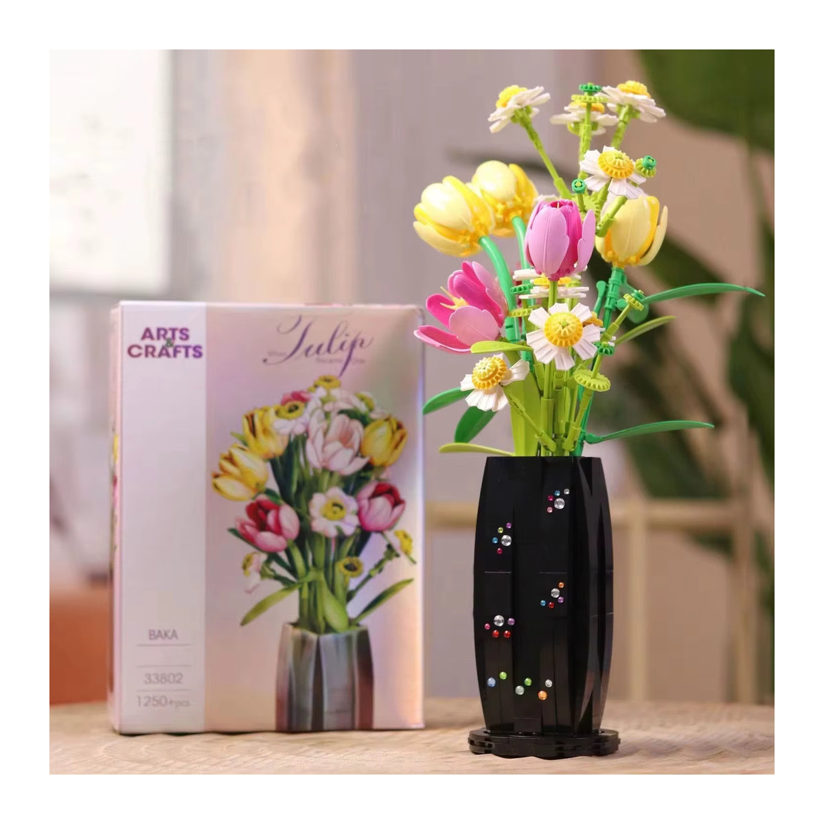 AMAZINGBLOKS Tulpenstrauß Baukasten mit Vase als DIY Blumen-Modell aus Kunststoff, mehrfarbig, 1250 Teile - Bild 4