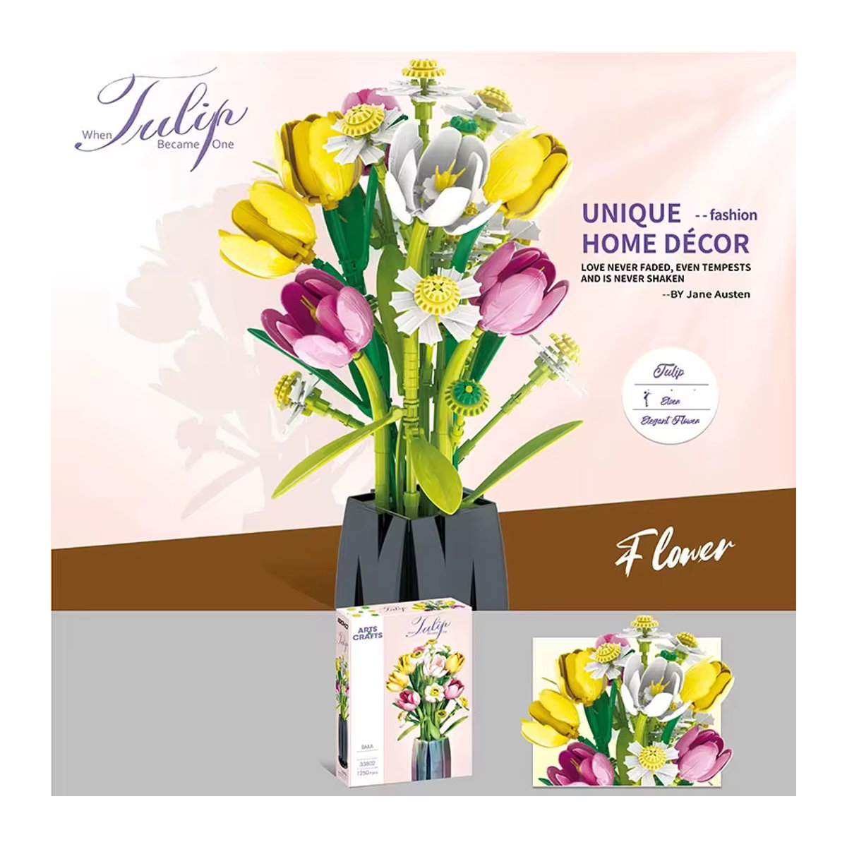 AMAZINGBLOKS Tulpenstrauß Baukasten mit Vase als DIY Blumen-Modell aus Kunststoff, mehrfarbig, 1250 Teile - Bild 5