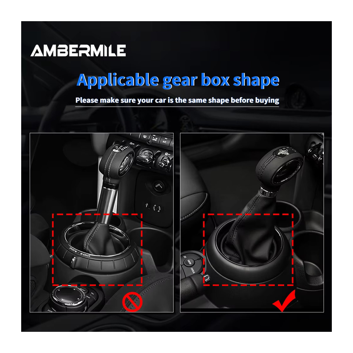 AMBERMILE Carbon Fiber Schalthebel Abdeckung für Mini F54 F55 F56 F57 F60 Countryman, Getriebe Shift Ring Innen Trim in Schwarz - Bild 2
