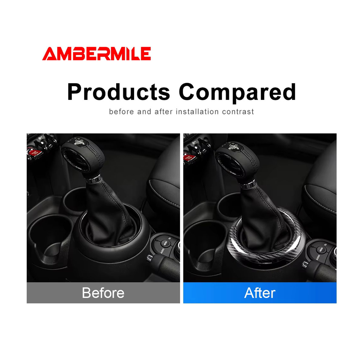 AMBERMILE Carbon Fiber Schalthebel Abdeckung für Mini F54 F55 F56 F57 F60 Countryman, Getriebe Shift Ring Innen Trim in Schwarz - Bild 4