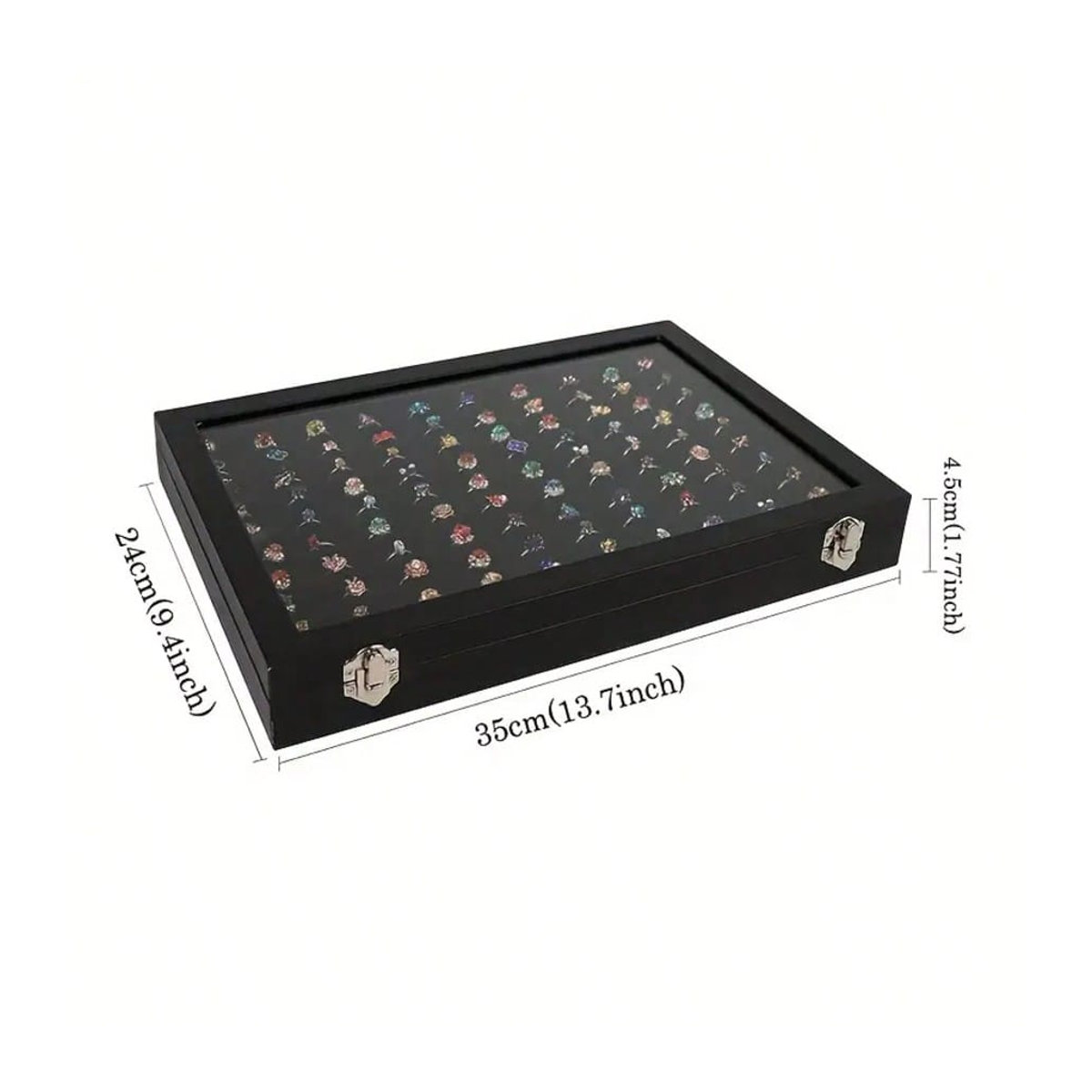 Ambiel Charm Ring-Organizer-Box aus Kunstleder mit klarem Deckel, Schmuckaufbewahrung für Ringe und Perlen, Schwarz/Bunt, B/T/H: 24,0 x 35,0 x 4,5 cm - Bild 4