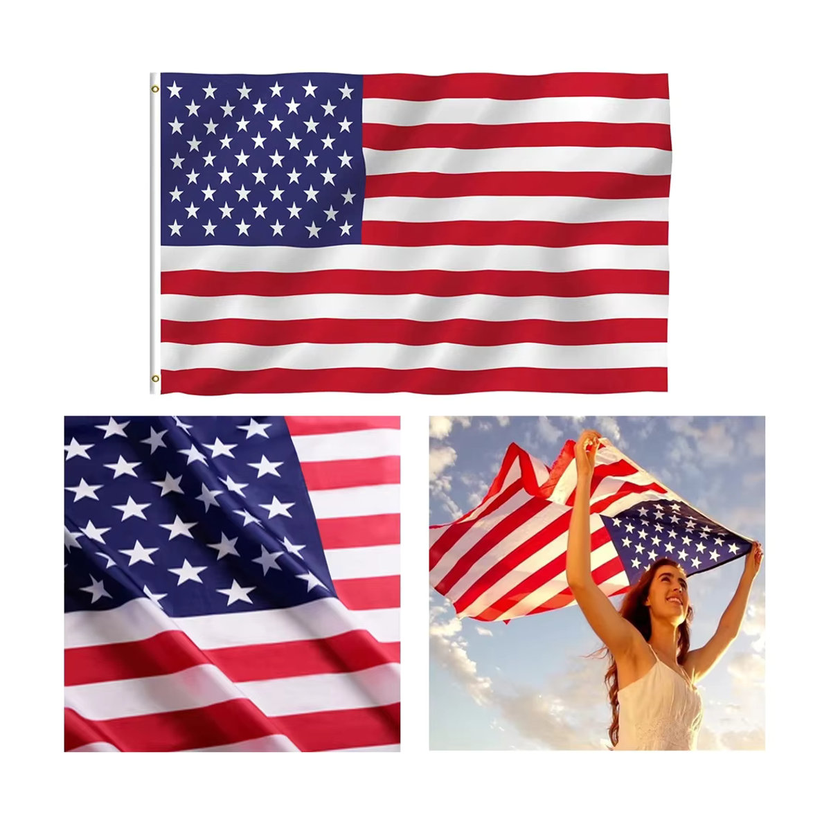 Amerikanische Flagge von FLAGICTS in Mehrfarbig, Rechteckiges Banner aus Textil mit Sternen und Streifen, B/H: 91,44 x 91,44 cm - Bild 5