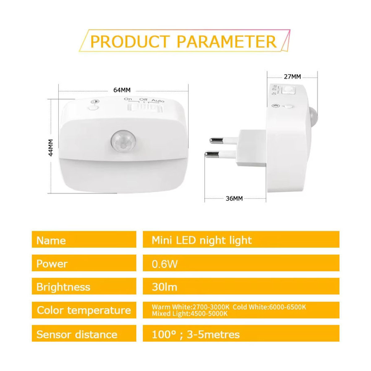 ammtoo LED Nachtlicht mit PIR Bewegungssensor für Schlafzimmer und Kinderzimmer, Weiß, Minimalistisches Design mit EU-Stecker - Bild 5