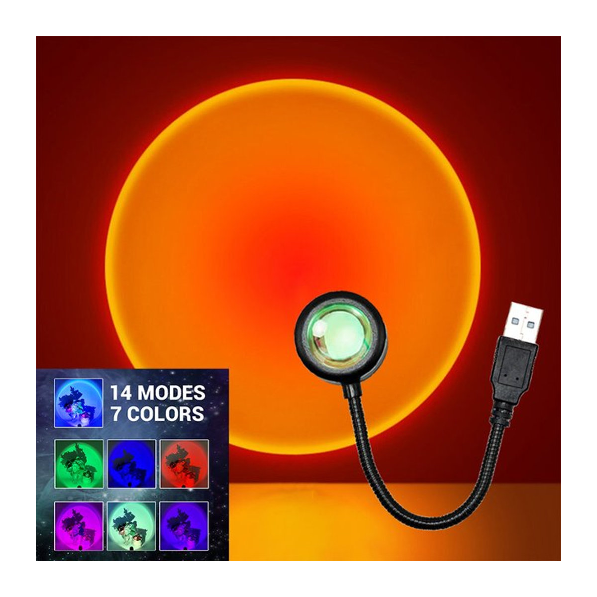 ammtoo LED Sonnenuntergang Lampe USB-Projektor Bunt aus Aluminium für Schlafzimmer und Wohnzimmer - Bild 1