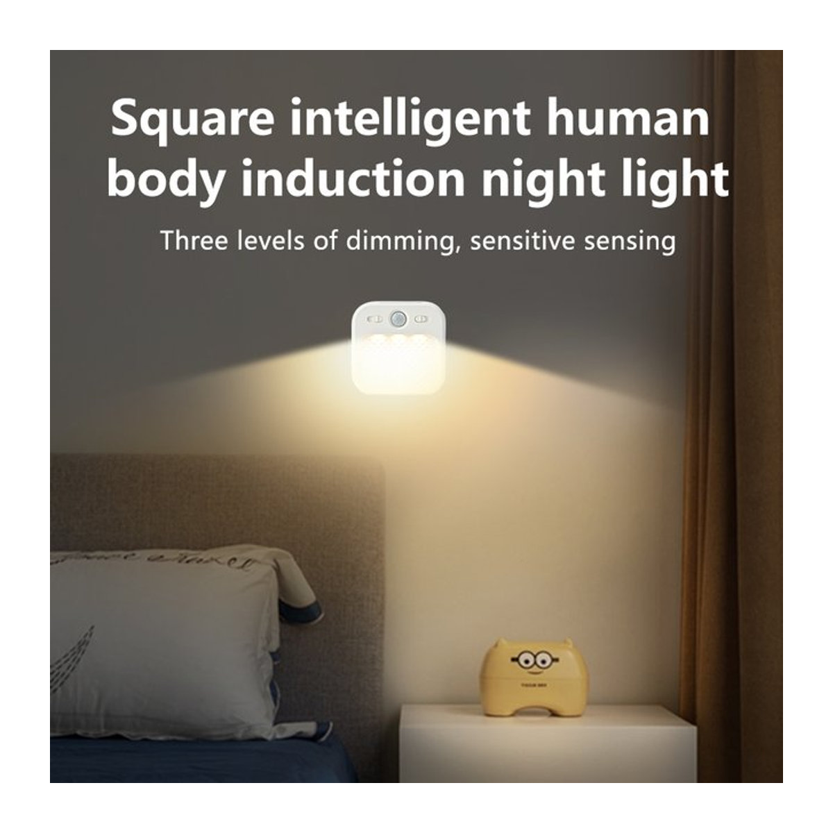 Ammtoo Mini Quadratisches Nachtlicht mit Bewegungssensor und integrierter LED in Weiß mit dreifarbigem Dimmer und Augenschutz für Schlafzimmer und Schränke - Bild 1