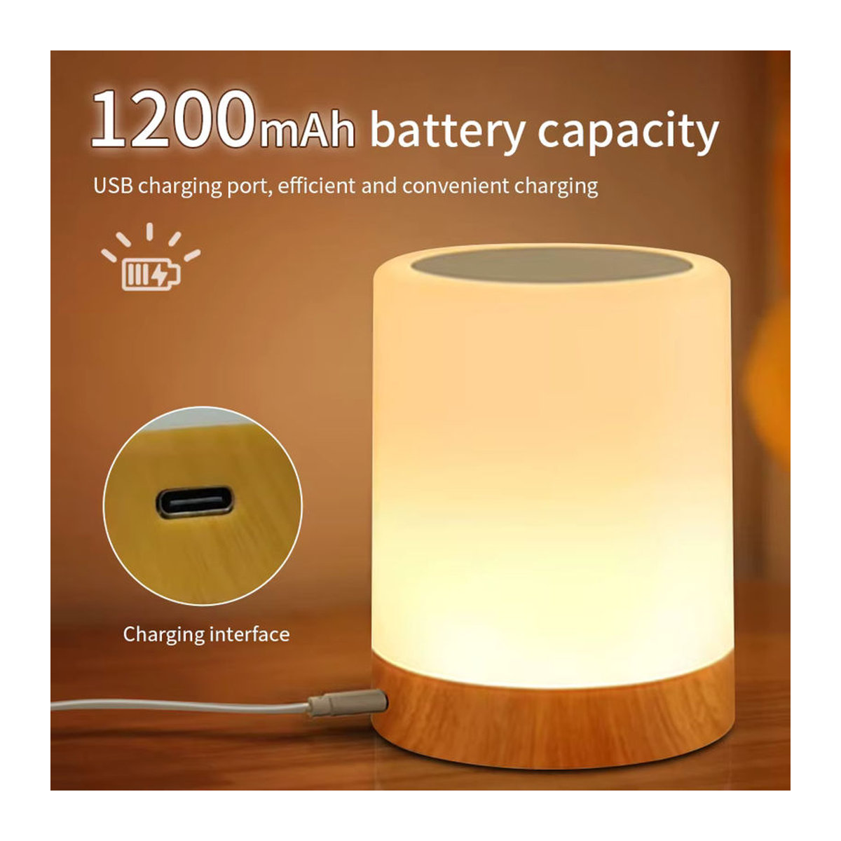 Ammtoo Nachttischlampe als dekoratives Lade-Touch-Atmosphärenlicht mit 1200 mAh, sechs Farben und drei einstellbaren warmweißen Lichtmodi, bunt und minimalistisch - Bild 3