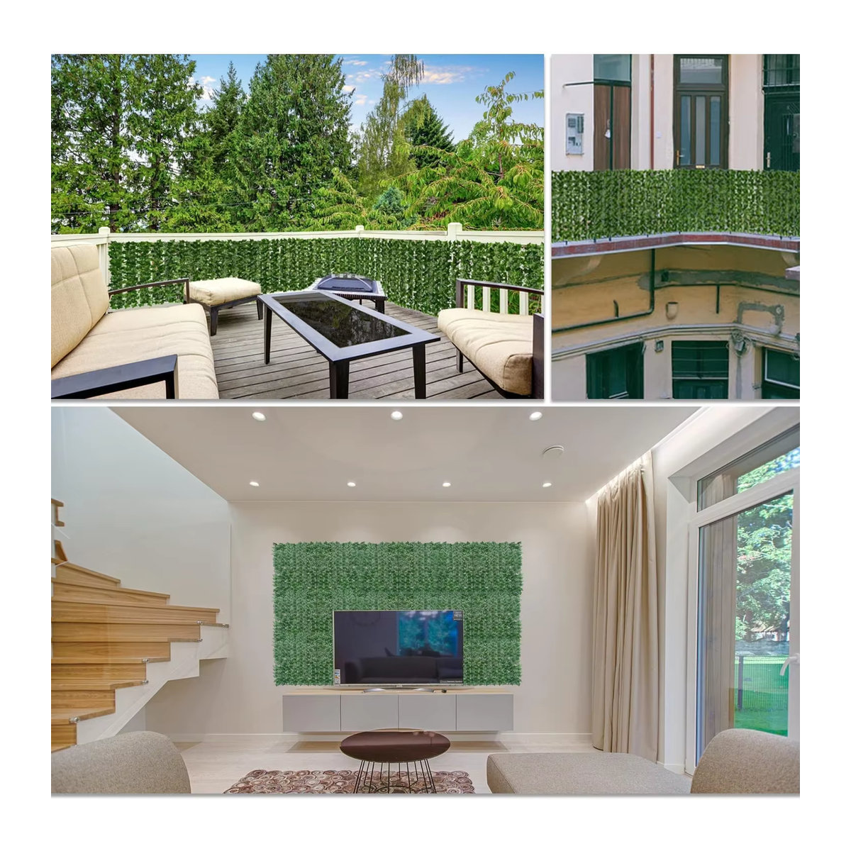 Amuixui Künstliche Efeu-Hecke als Sichtschutz für Garten und Balkon, Grün, 200 x 100 cm - Bild 6