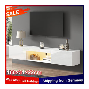 Anajqaqia Hochglänzender TV-Schrank in Weiß mit LED-Beleuchtung und Bluetooth-APP-Steuerung, B/T/H: 160 x 31 x 22 cm