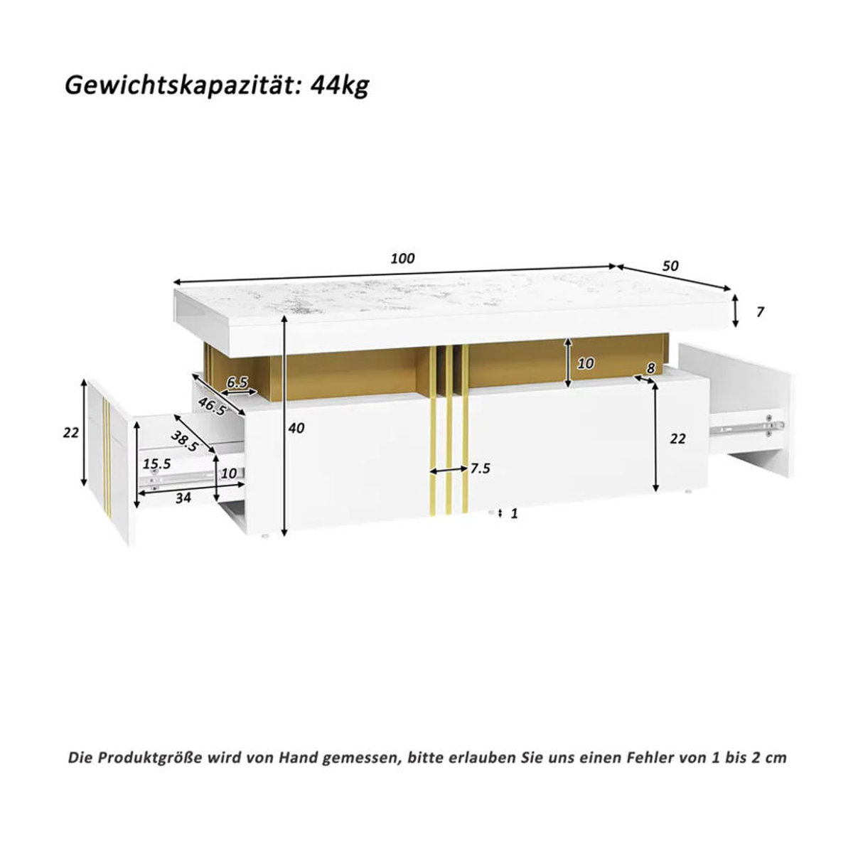 Anajqaqia Moderner Couchtisch mit 2 Schubladen und Hochglanzplatte in Schwarz und Weiß, rechteckiger Beistelltisch aus Holzwerkstoff, B/T/H: 100 x 50 x 40 cm - Bild 2
