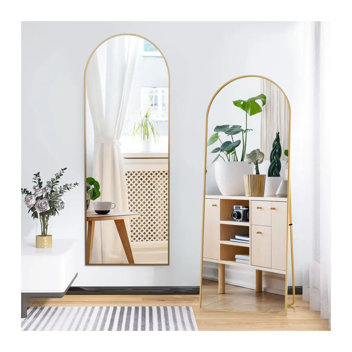 Anajqaqia Moderner Gebogener Ganzkörperspiegel mit Aluminiumrahmen und Kippfunktion, Bogenförmig, Schwarz oder Gold, Höhe: 164 cm, Breite: 54 cm, Tiefe: 54 cm - Bild 2