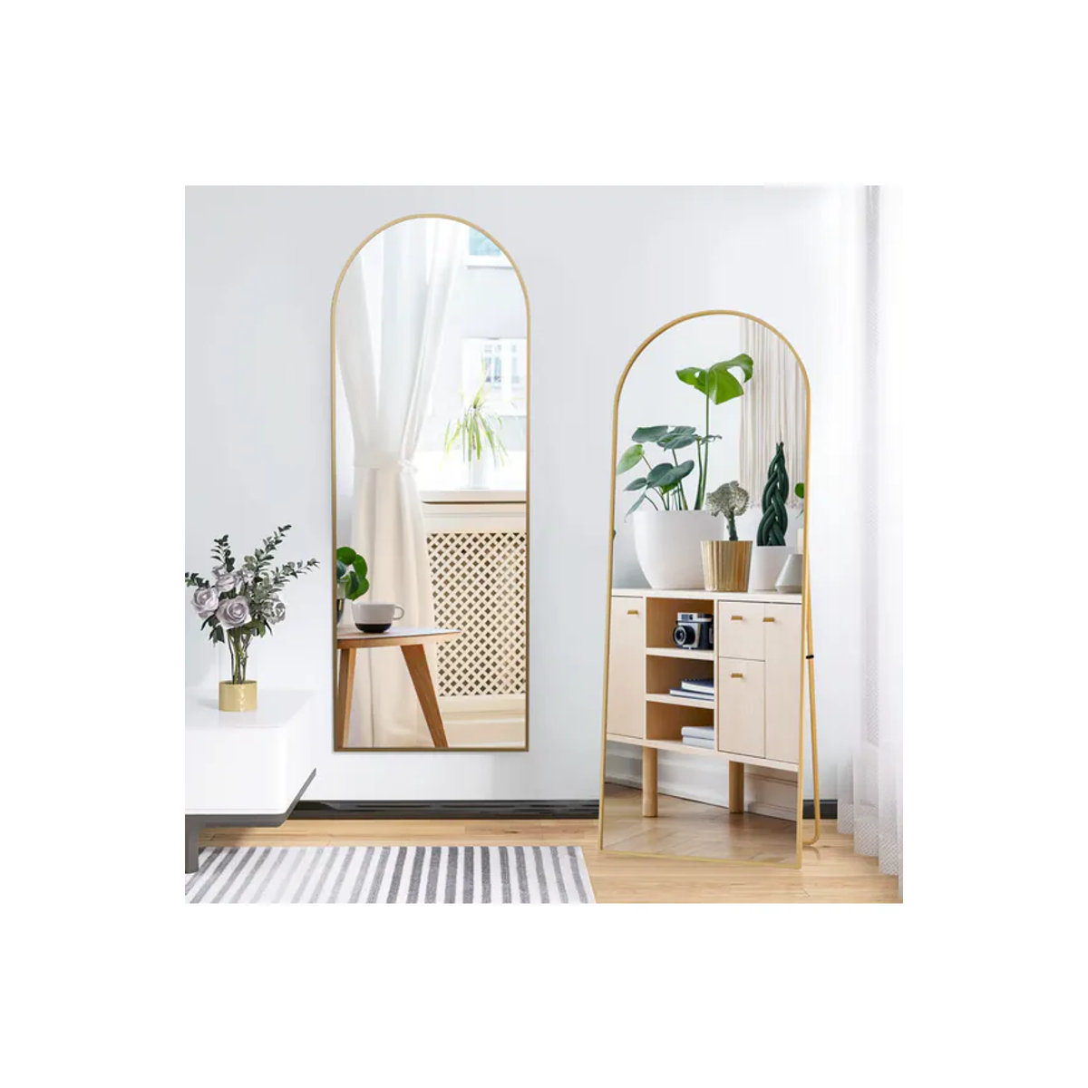 Anajqaqia Moderner Gebogener Ganzkörperspiegel mit Aluminiumrahmen und Kippfunktion, Bogenförmig, Schwarz oder Gold, Höhe: 164 cm, Breite: 54 cm, Tiefe: 54 cm - Bild 6