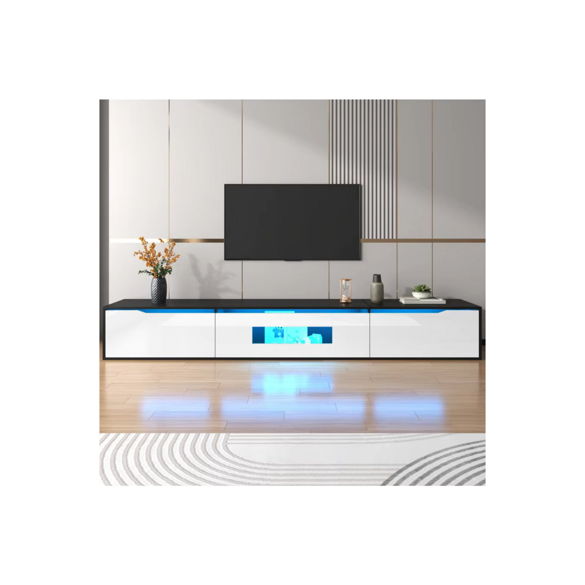 Anajqaqia Modernes TV-Lowboard in Schwarz/Weiß mit LED-Beleuchtung und USB-Anschluss, 180 cm Breite - Bild 4
