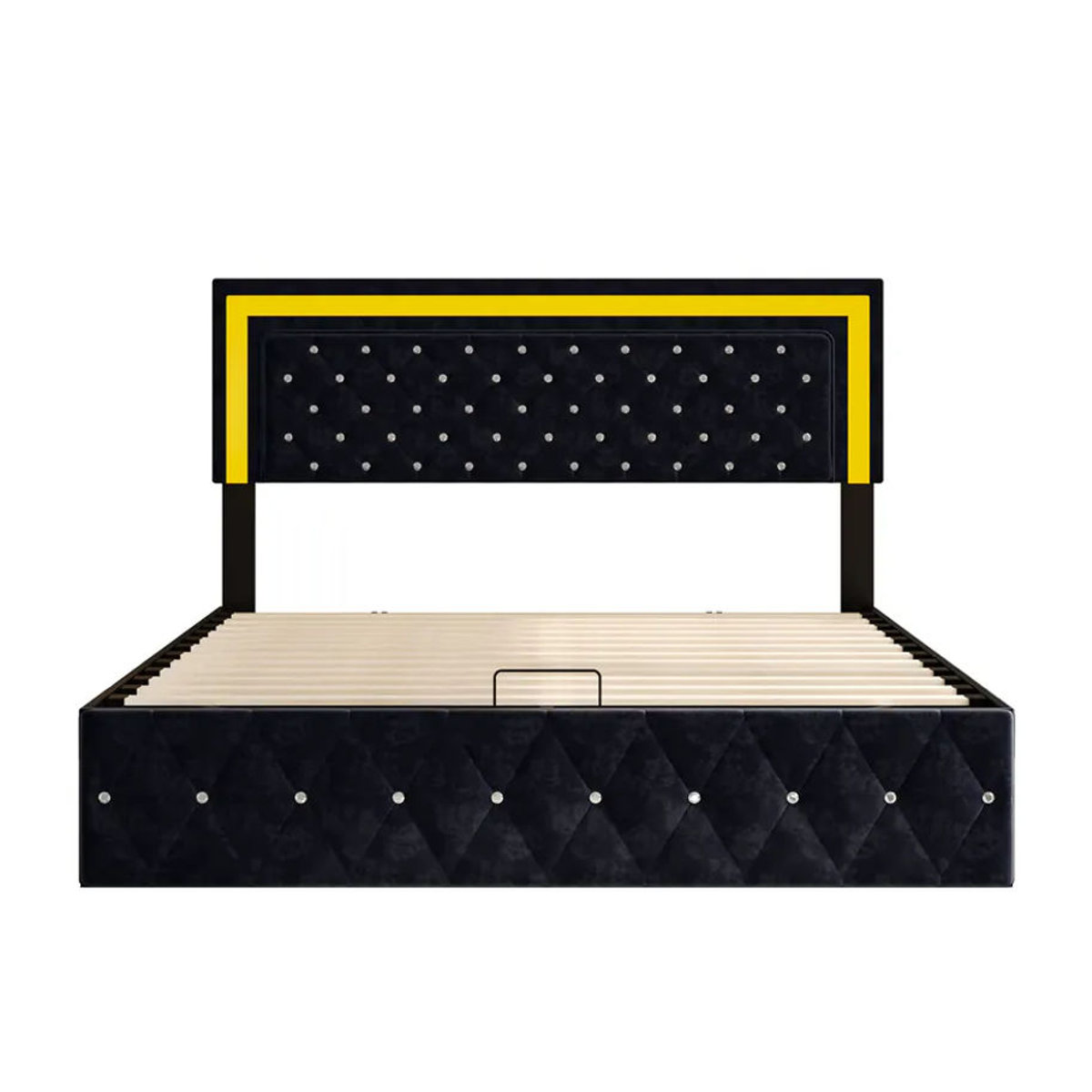 Anajqaqia Polsterbett aus Samt mit LED-Beleuchtung und Stauraum, B/T: 160 x 200 cm, Schwarz - Bild 6