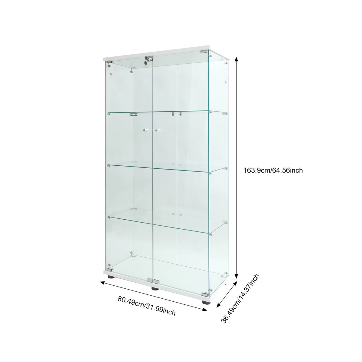 Anajqaqia Vitrinenschrank in Weiß mit LED-Licht, 4 Regalen und 2 Glastüren, modern und freistehend, H x B x T: 163,9 x 36,5 x 36,5 cm - Bild 2