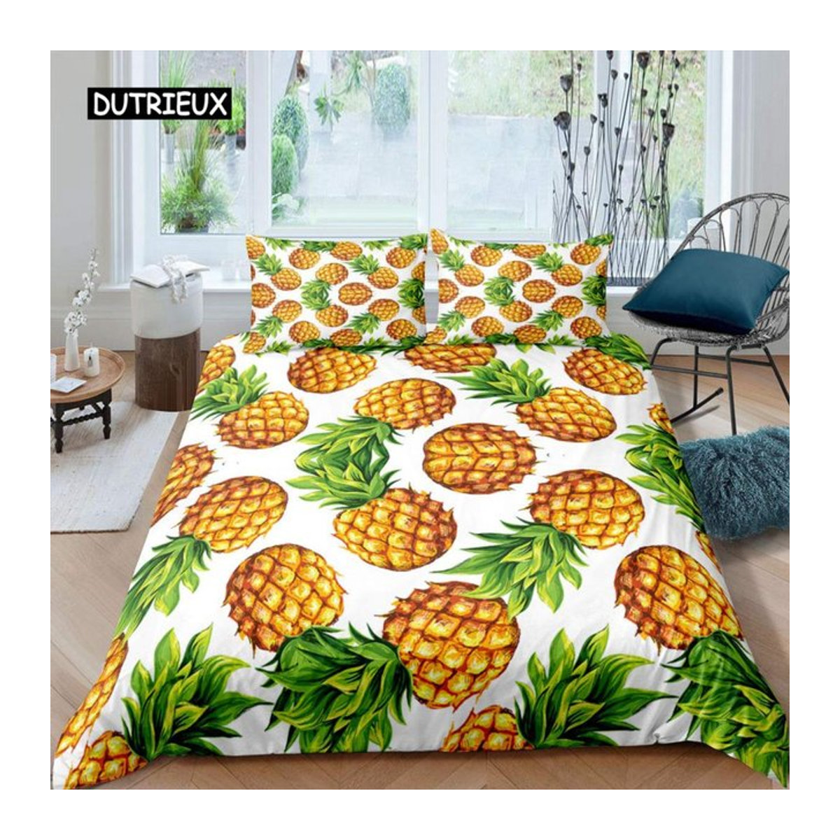 Ananas Bettwäsche Set Gelb mit geometrischem Fruchtmuster, B/H: 135 x 200 cm - Bild 1