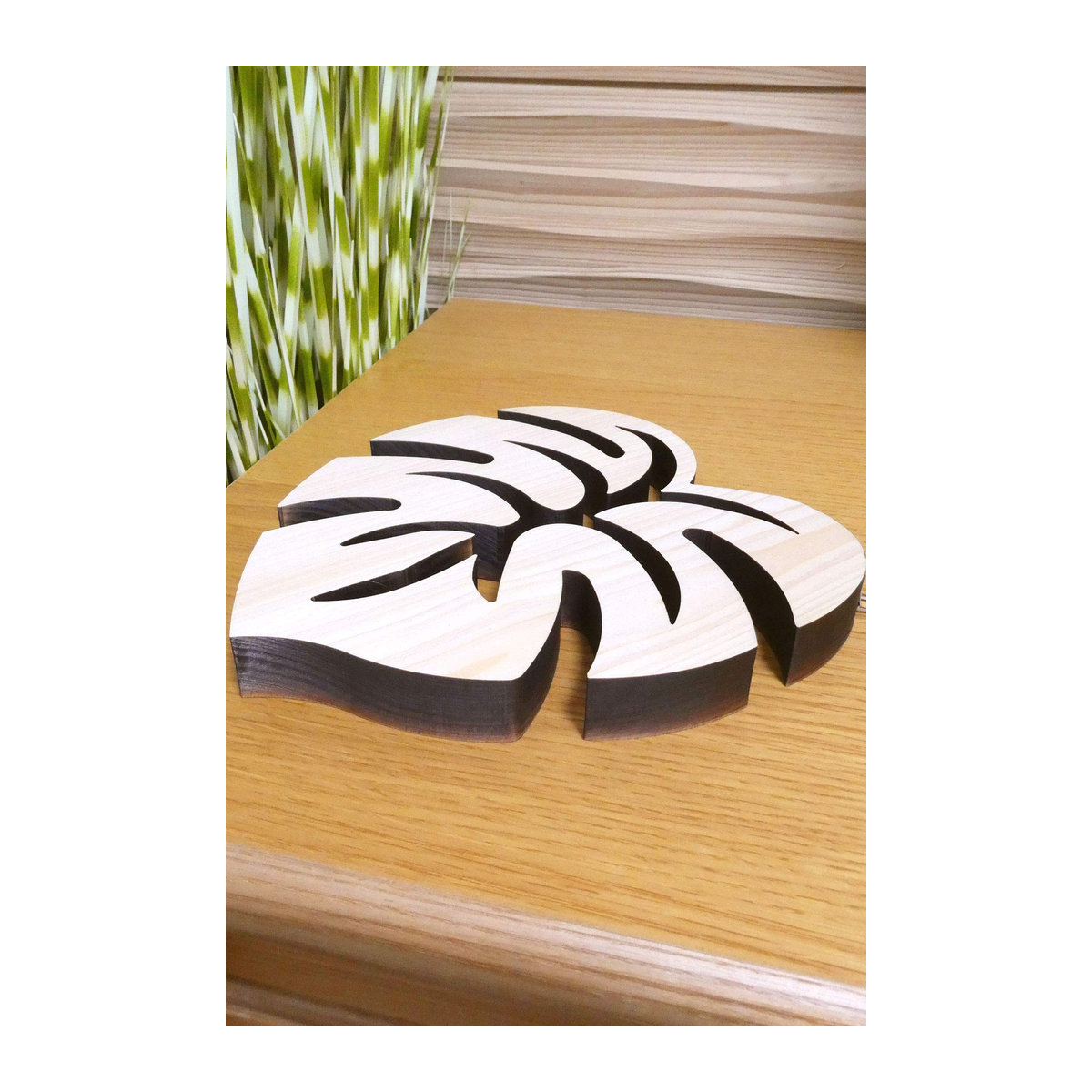 AndLaki Topfuntersetzer aus Hinoki-Zypresse mit Monstera-Blattmuster, Natur, Groß - Bild 3