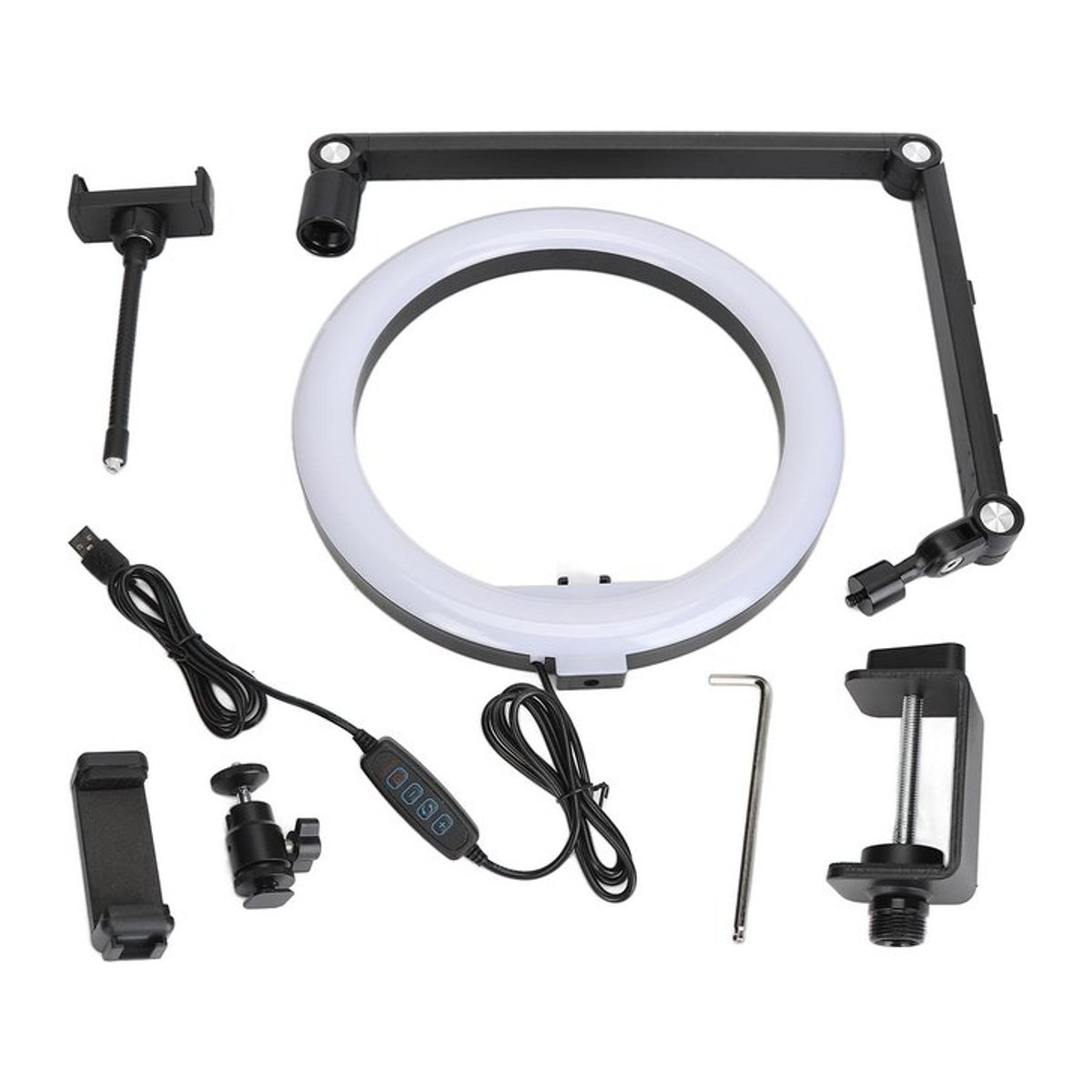 Andoer LED Ringlicht mit Clip und Smartphone-Halterung, 25 cm (10 Zoll), dimmbar und winkeleinstellbar für Live Streams - Bild 1