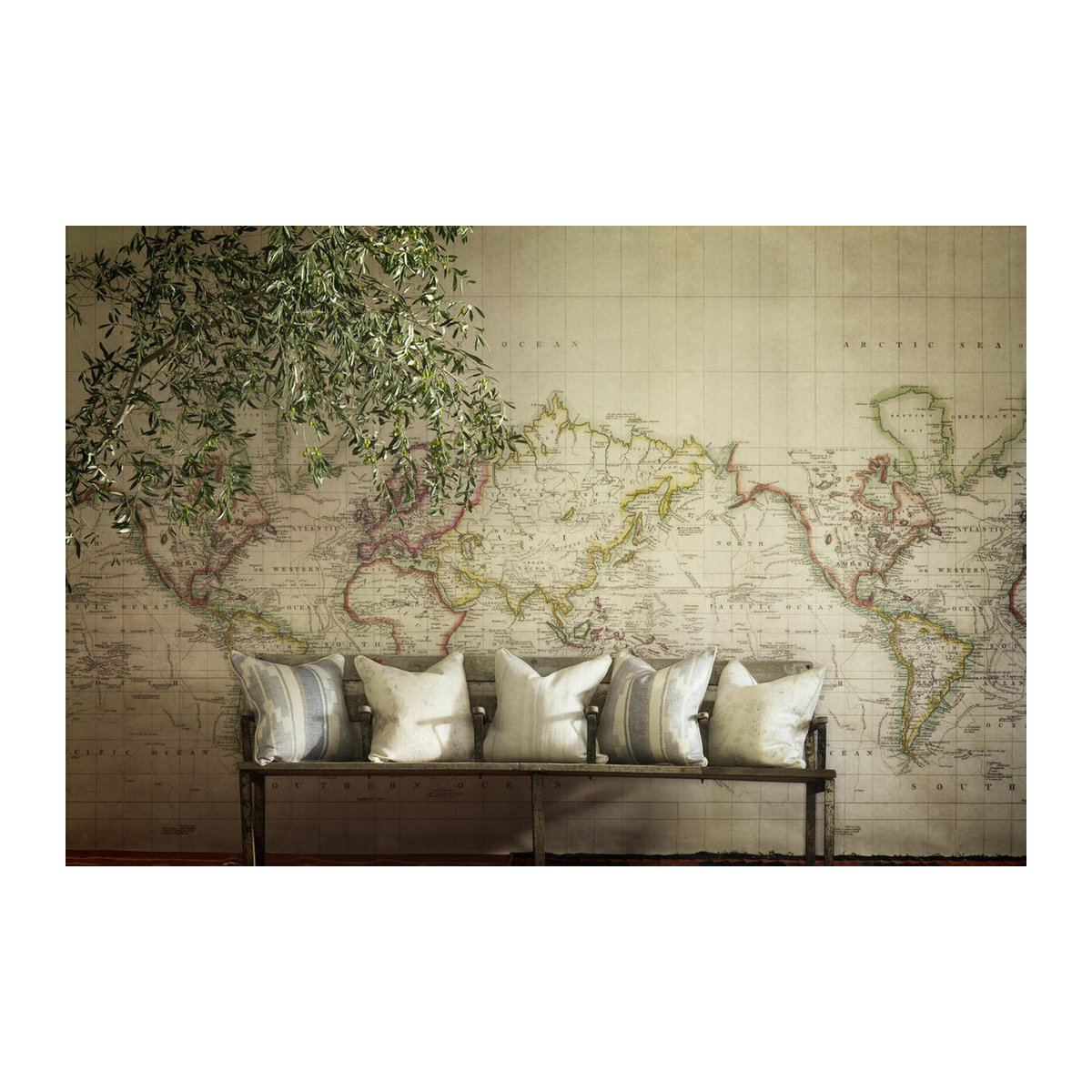 Andrew Martin Wandbild Latitude Weltkarte im Vintage-Stil, mehrfarbig und beige, abstraktes Kartenmotiv auf Papier im Querformat - Bild 2