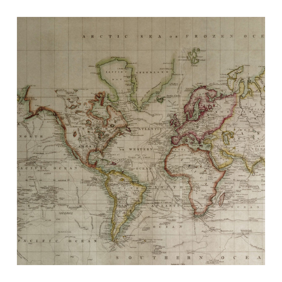 Andrew Martin Wandbild Latitude Weltkarte im Vintage-Stil, mehrfarbig und beige, abstraktes Kartenmotiv auf Papier im Querformat - Bild 3