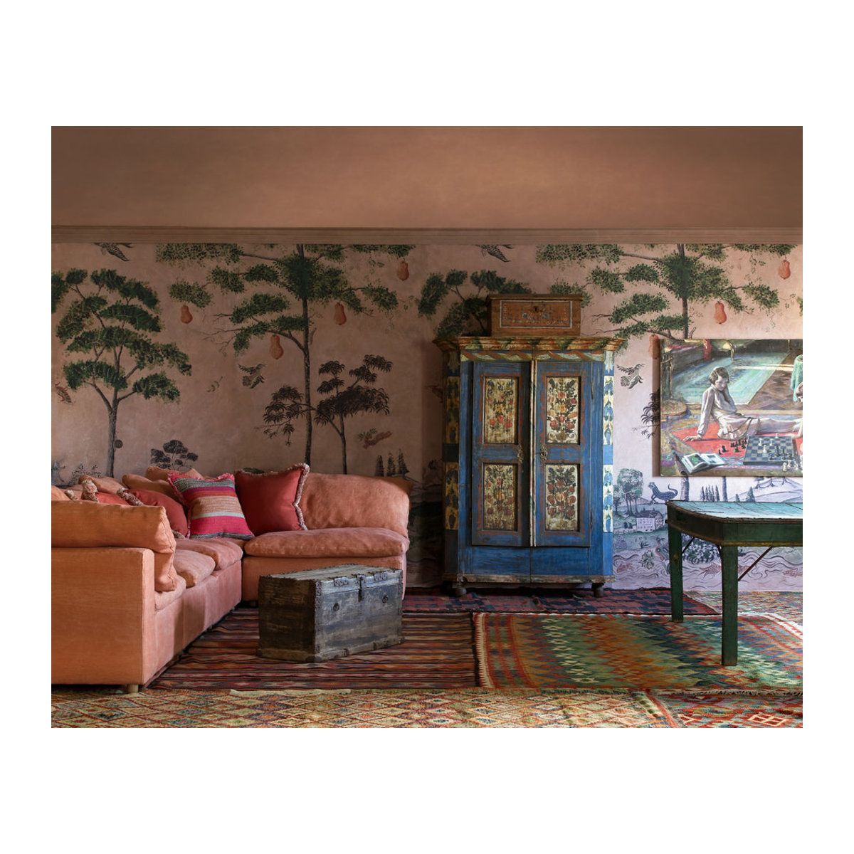 Andrew Martin Wandbild Mythical Land - Daybreak im Vintage-Stil mit Tierprint und Landschaftsmotiv in Rosa und Mehrfarbig - Bild 3