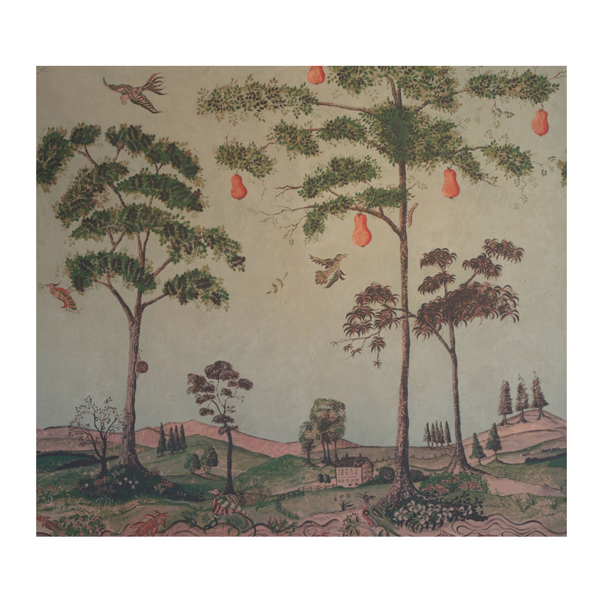 Andrew Martin Wandbild Mythical Land - Summer Storm Vintage Landschaft mit Tierprint in Rosa und Mehrfarbig - Bild 1