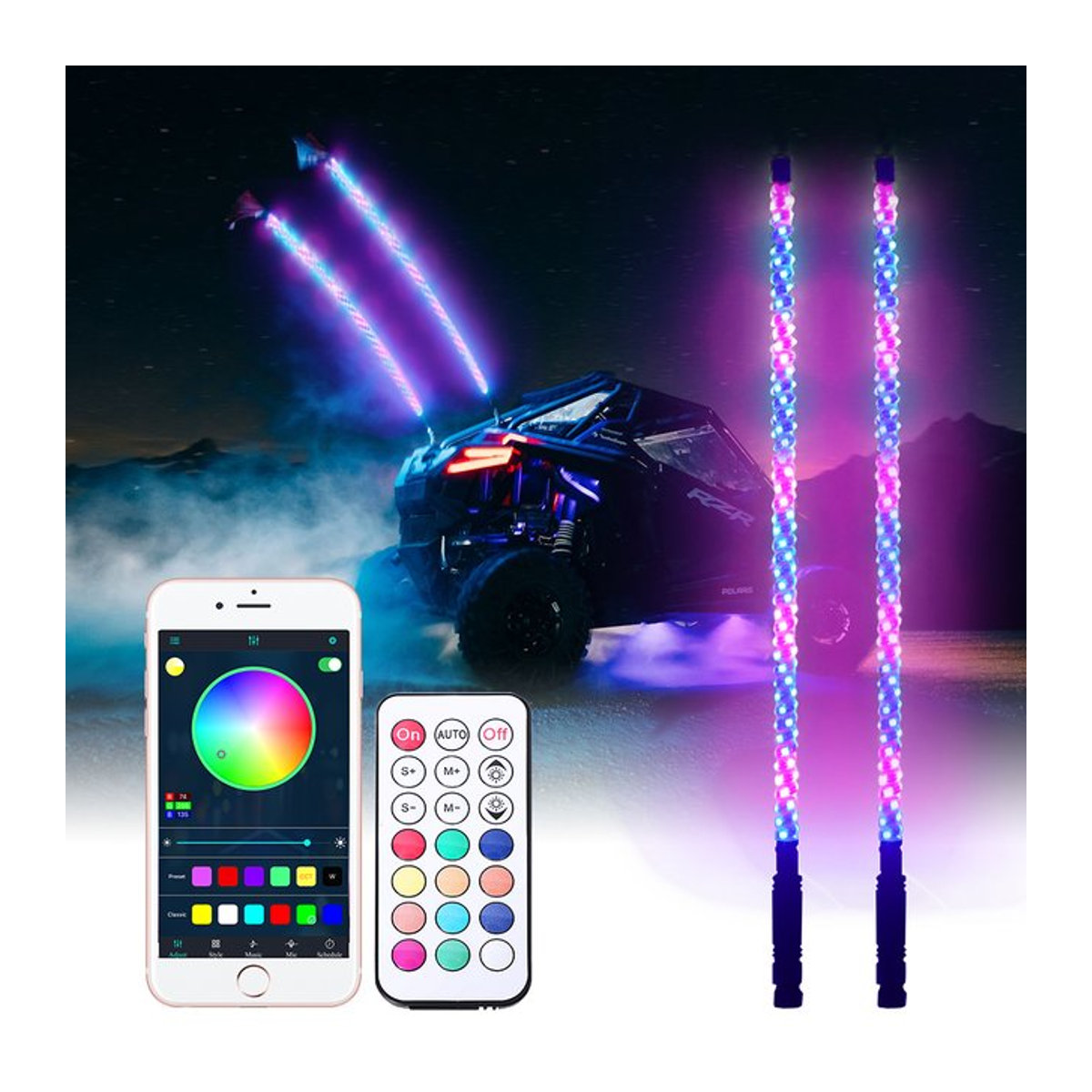 ANGLELITE LED-Peitschenlicht RGB Mehrfarbig 1,8 m Wasserdicht Bowlight für Offroad-Fahrzeuge wie ATV, UTV, SxS und LKWs - Bild 1