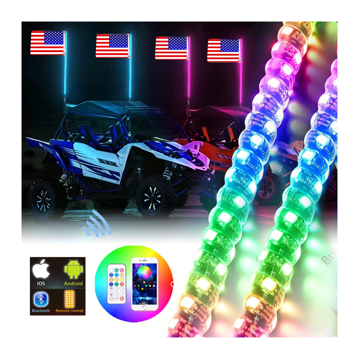 ANGLELITE LED-Peitschenlicht RGB Mehrfarbig 1,8 m Wasserdicht Bowlight für Offroad-Fahrzeuge wie ATV, UTV, SxS und LKWs - Bild 2