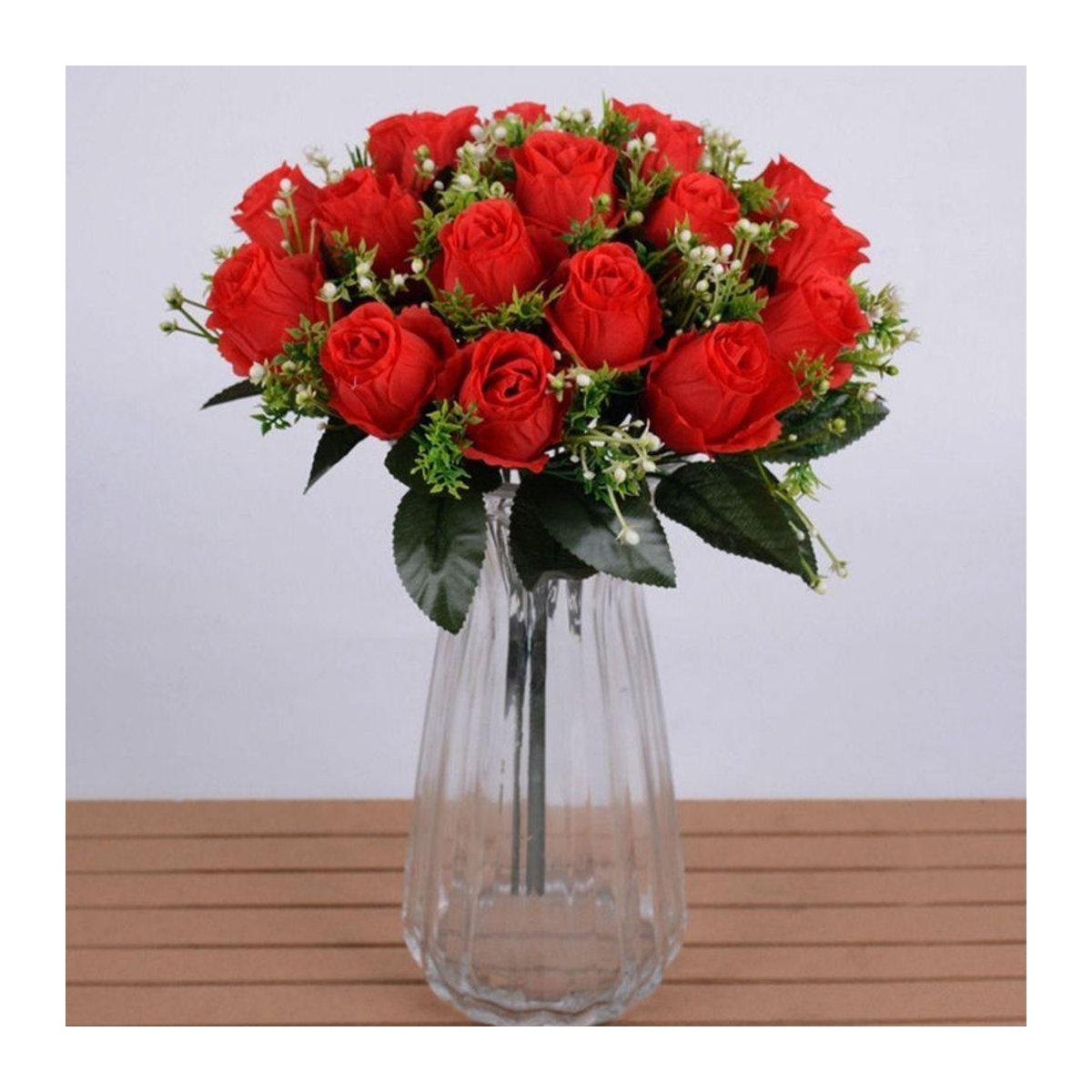Angunda Künstliches Rosen-Bouquet aus Kristallgras mit 18 Köpfen in Weinrot, Rosa, Rot und Blau zur Dekoration - Bild 3