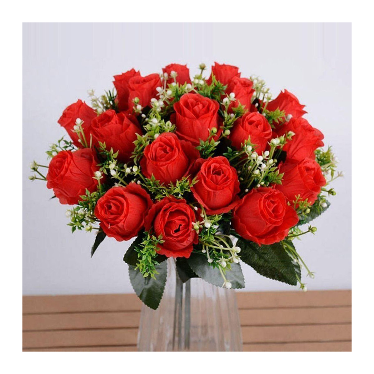 Angunda Künstliches Rosen-Bouquet aus Kristallgras mit 18 Köpfen in Weinrot, Rosa, Rot und Blau zur Dekoration - Bild 4