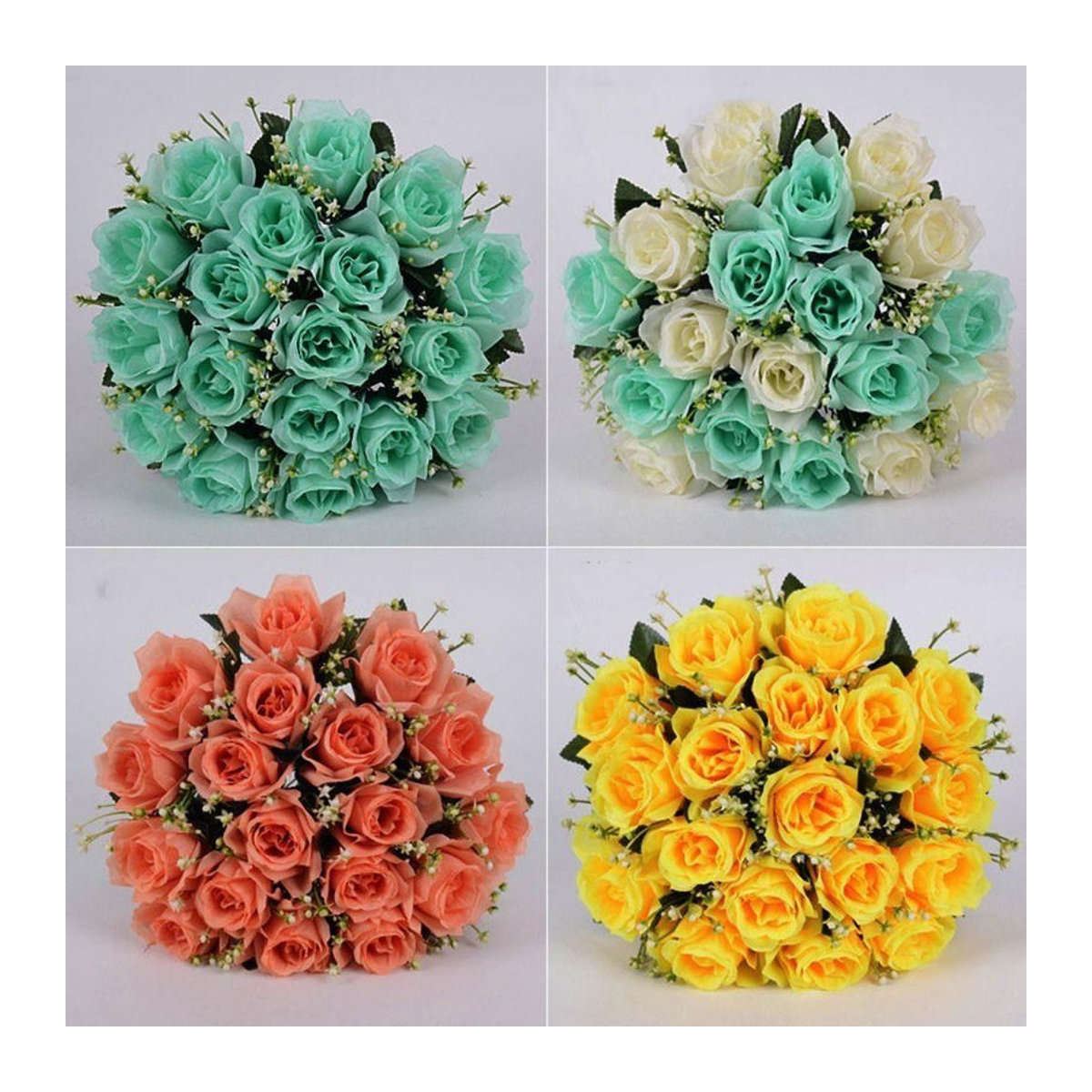 Angunda Künstliches Rosen-Bouquet aus Kristallgras mit 18 Köpfen in Weinrot, Rosa, Rot und Blau zur Dekoration - Bild 5
