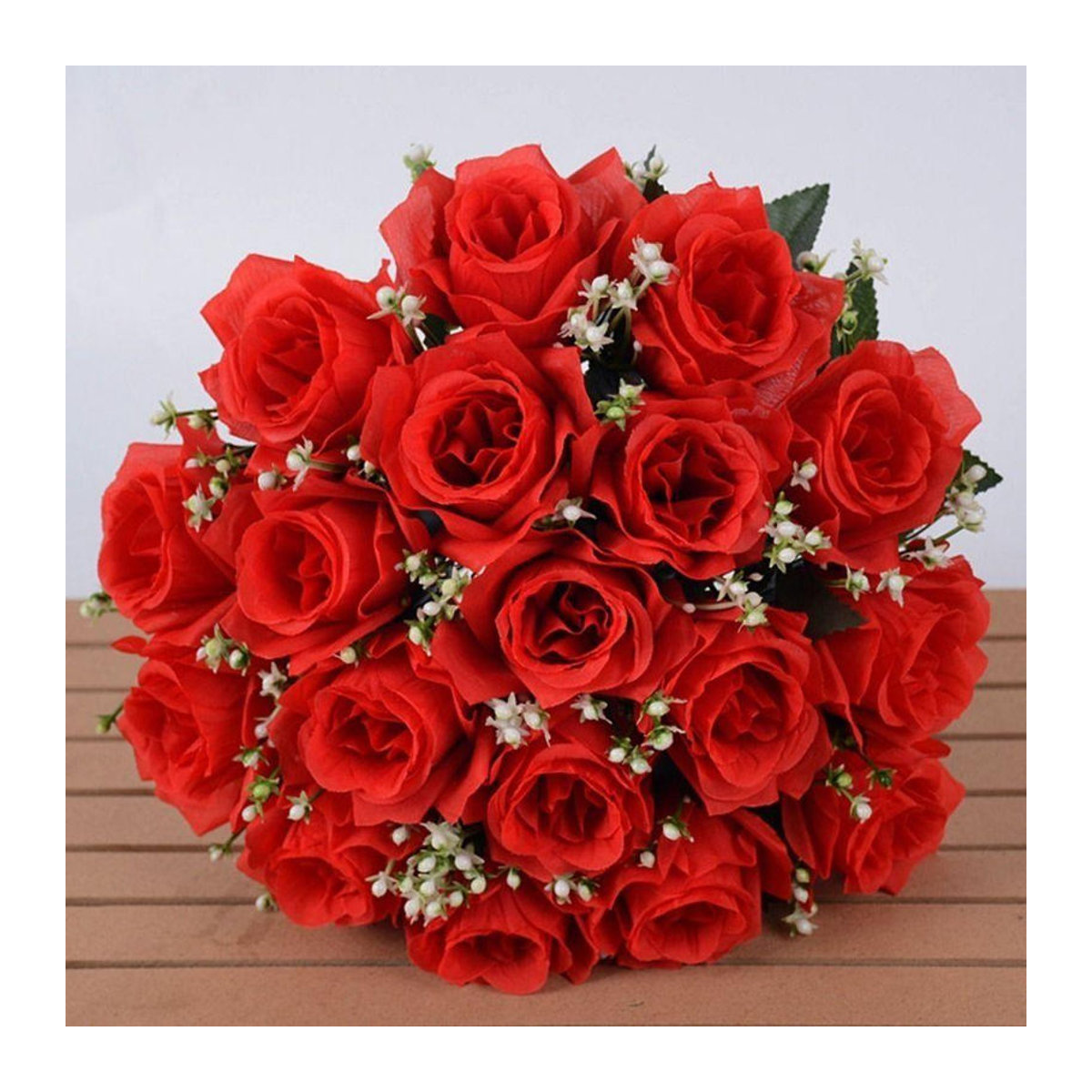 Angunda Künstliches Rosen-Bouquet aus Kristallgras mit 18 Köpfen in Weinrot, Rosa, Rot und Blau zur Dekoration - Bild 6
