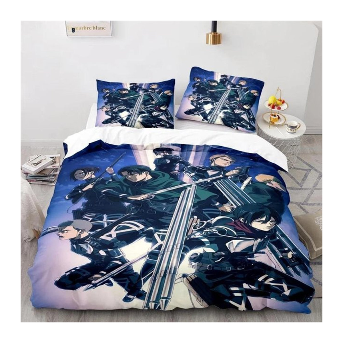 Anime Attack on Titan Bettwäsche-Set mit Deckenbezug und Kissenbezug, 3-teilig, B/H: 135 x 200 cm - Bild 1