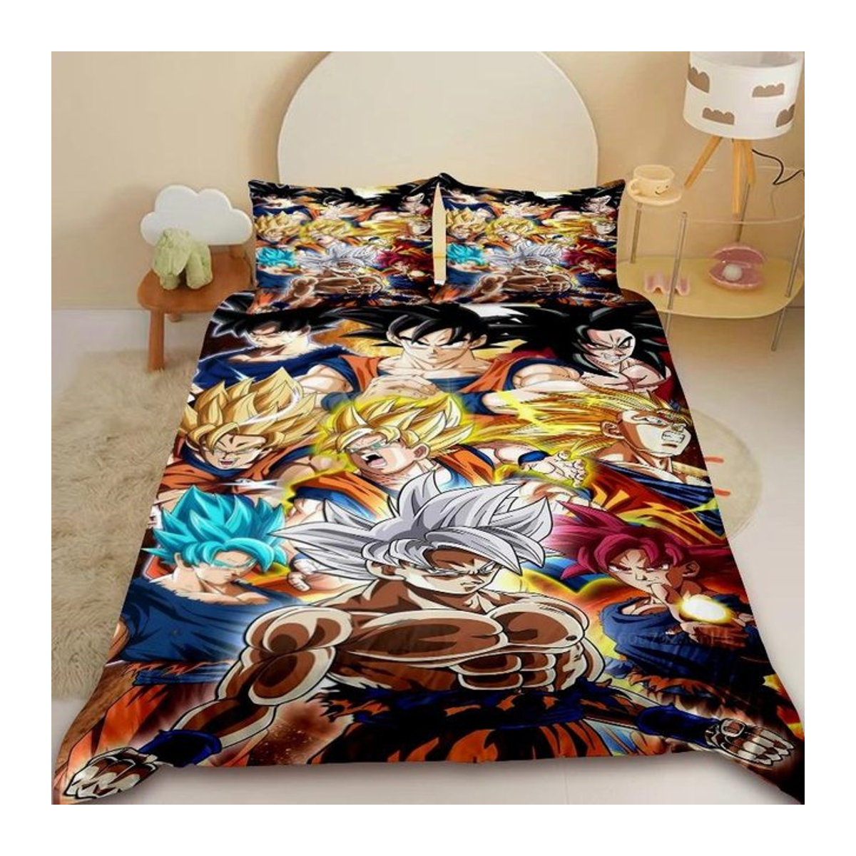 Anime Bettwäsche-Set Dragon Ball Super Saiyan mit Deckenbezug und Kissenbezügen, Multicolor, B/H: 135 x 200 cm - Bild 1