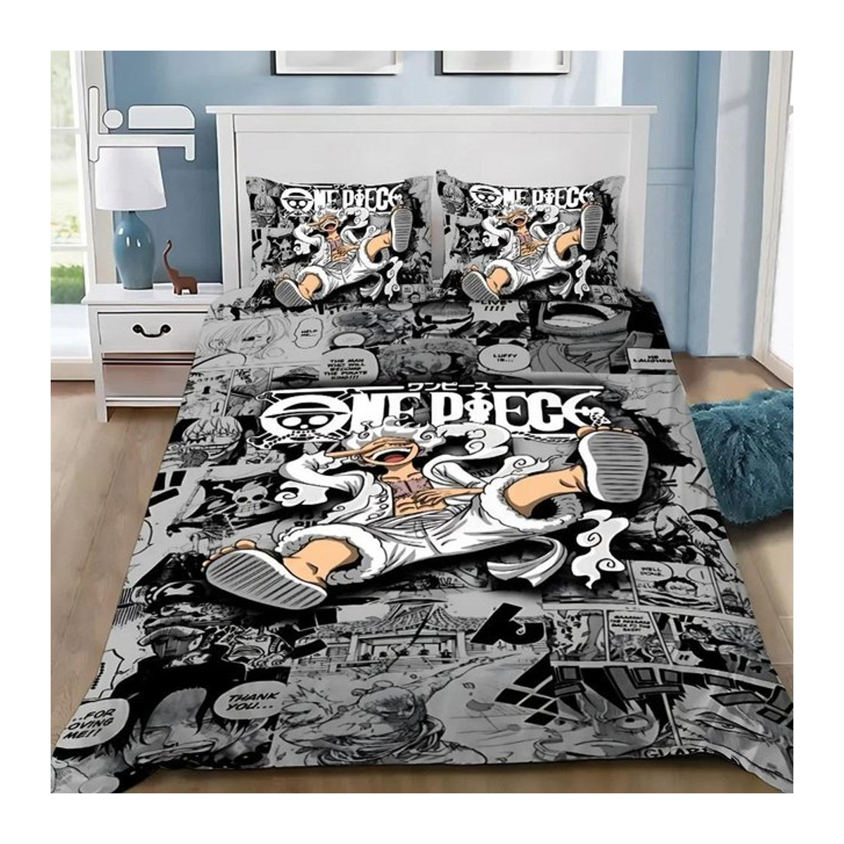 Anime Bettwäscheset One Piece mit Luffy Motiv für Kinder und Erwachsene, Multicolor, B/H: 140 x 210 cm - Bild 1