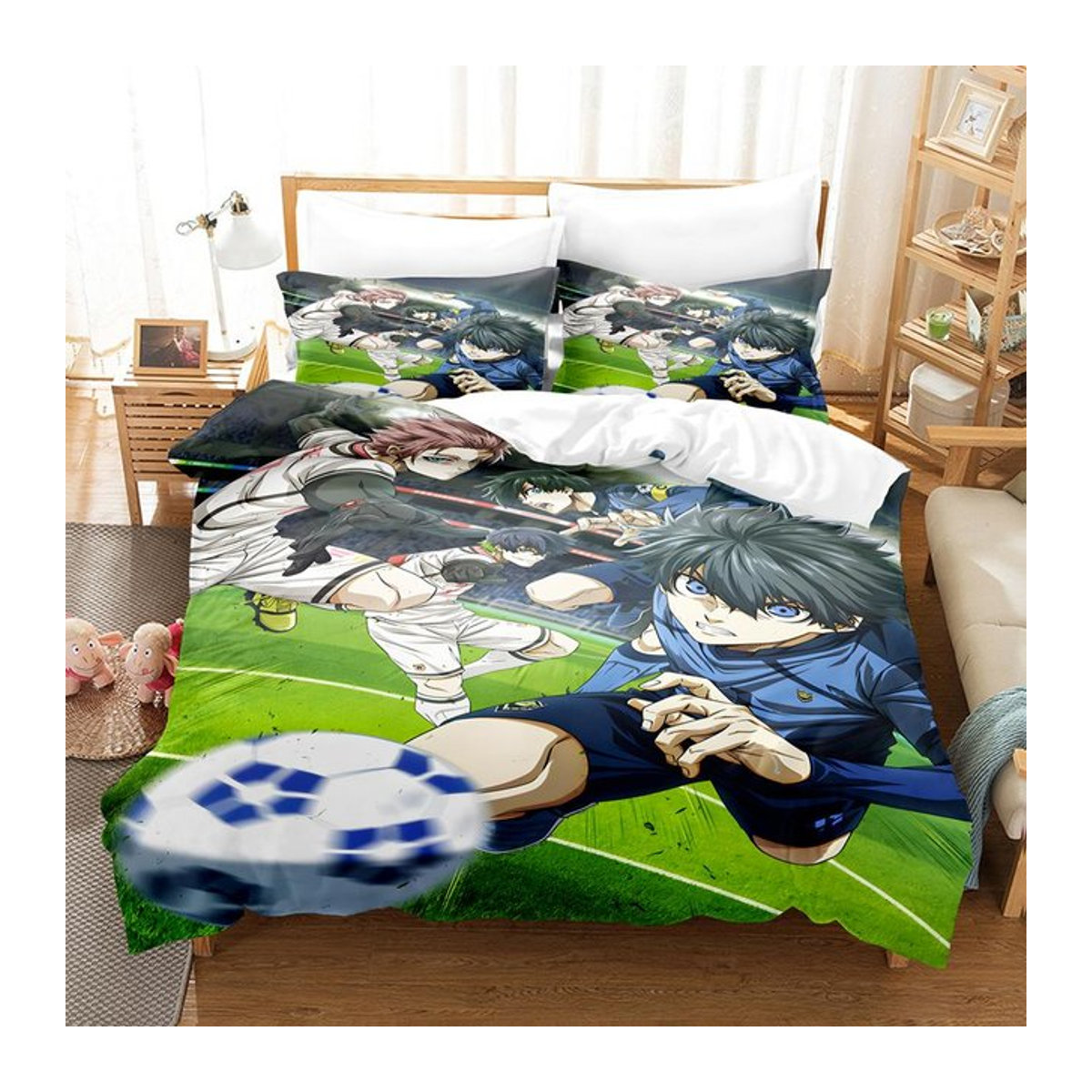 Anime Bluelock Bettwäsche-Set aus 100% Polyester mit 2-3 Kissenbezügen für Einzelbett oder Doppelbett, B/H: 135 x 200 cm - Bild 1