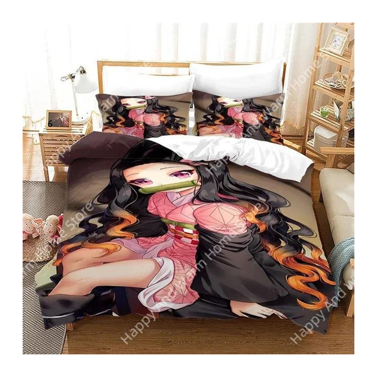 Anime Demon Slayer Bettwäscheset Nezuko Kamado mit 3D-Design, Bettbezug und Decke, B/H: 135 x 200 cm - Bild 1